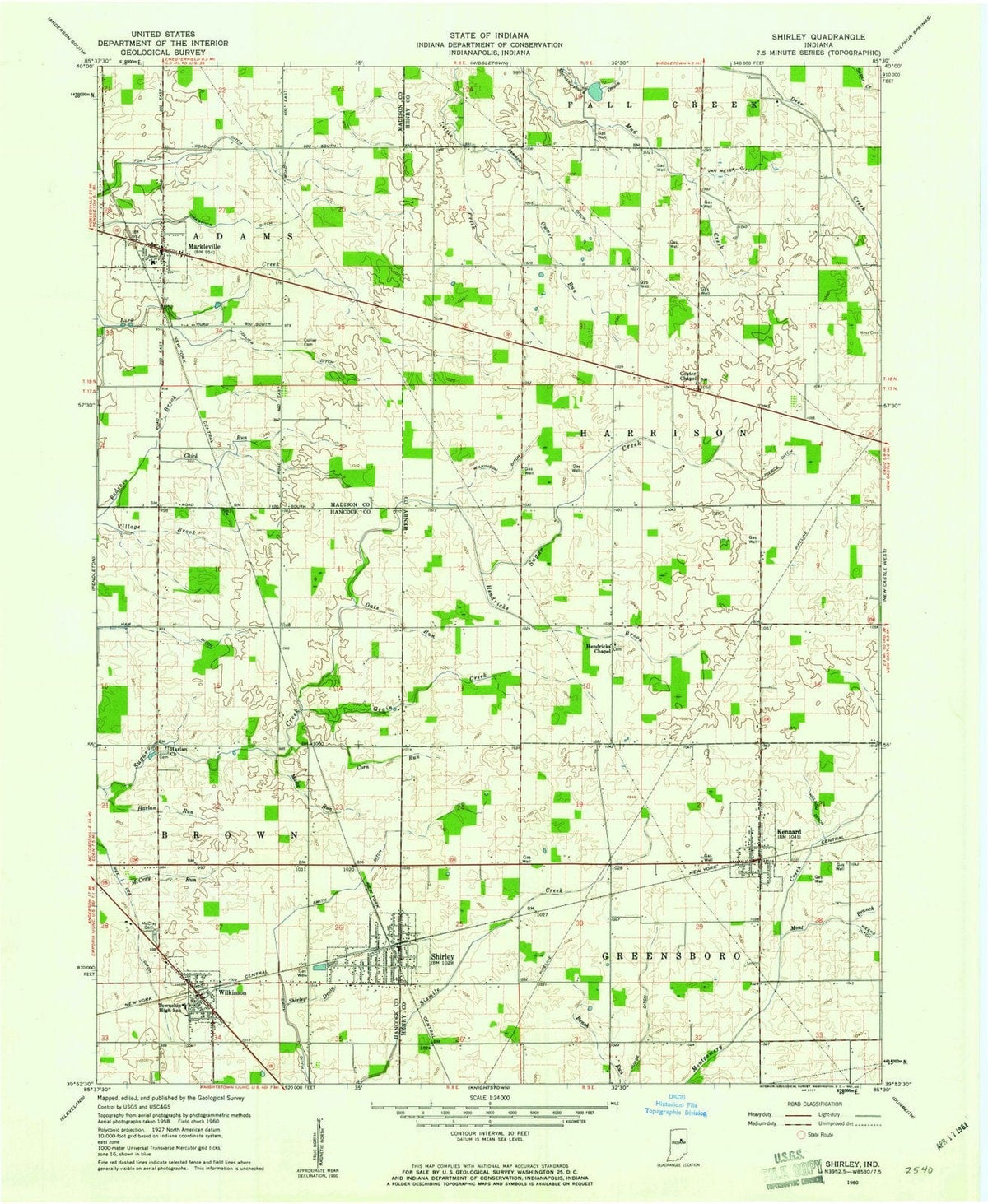 1960 Shirley, in - Indiana - USGS Topographic Map