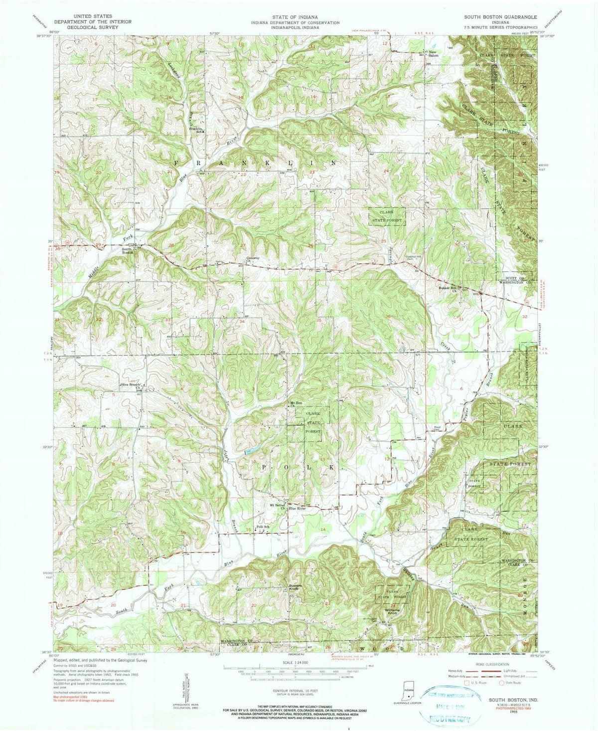 1955 South Boston, in - Indiana - USGS Topographic Map