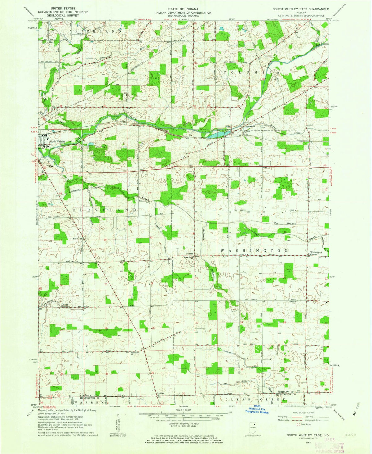 1962 South Whitley East, in - Indiana - USGS Topographic Map