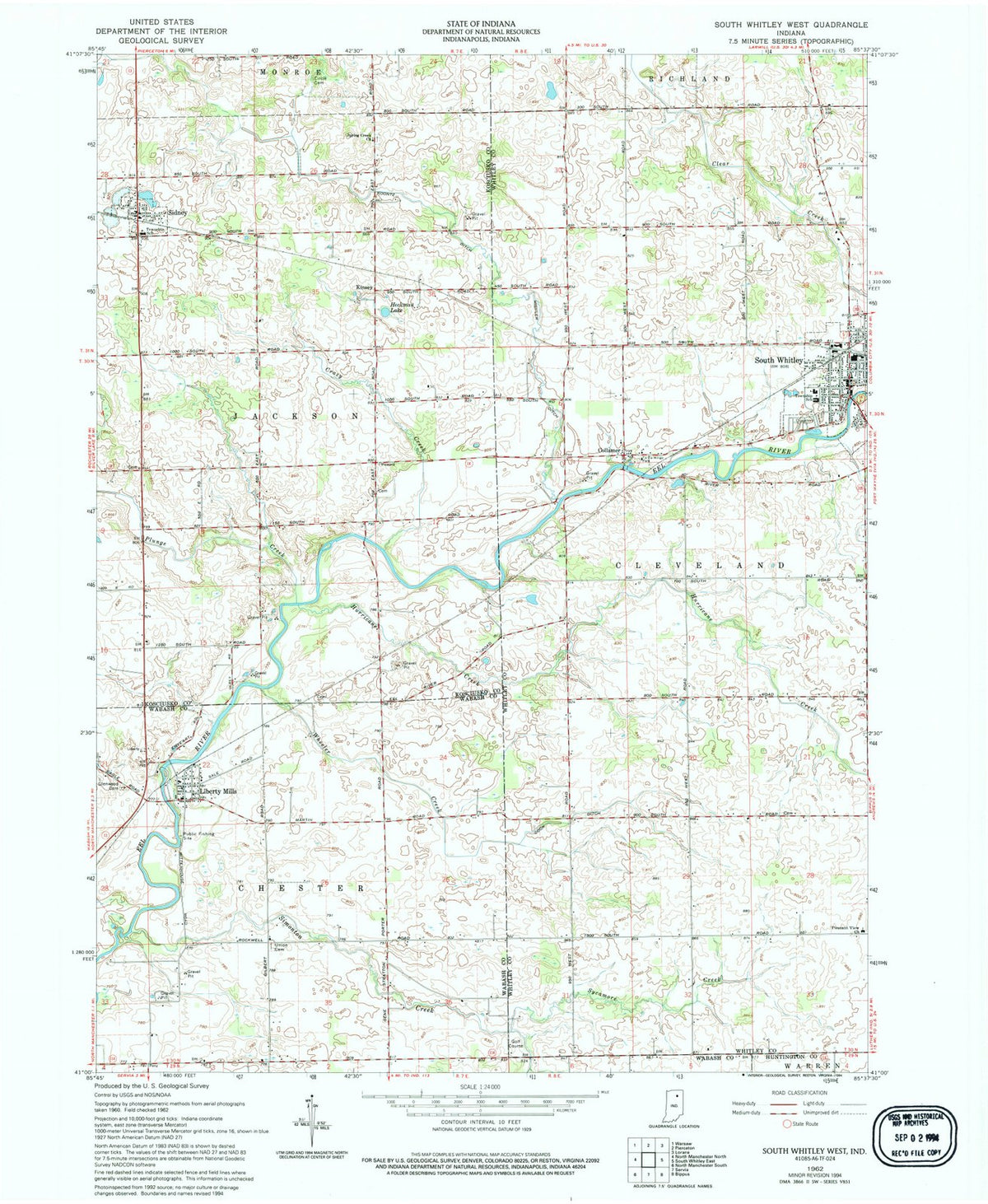 1962 South Whitley West, in - Indiana - USGS Topographic Map