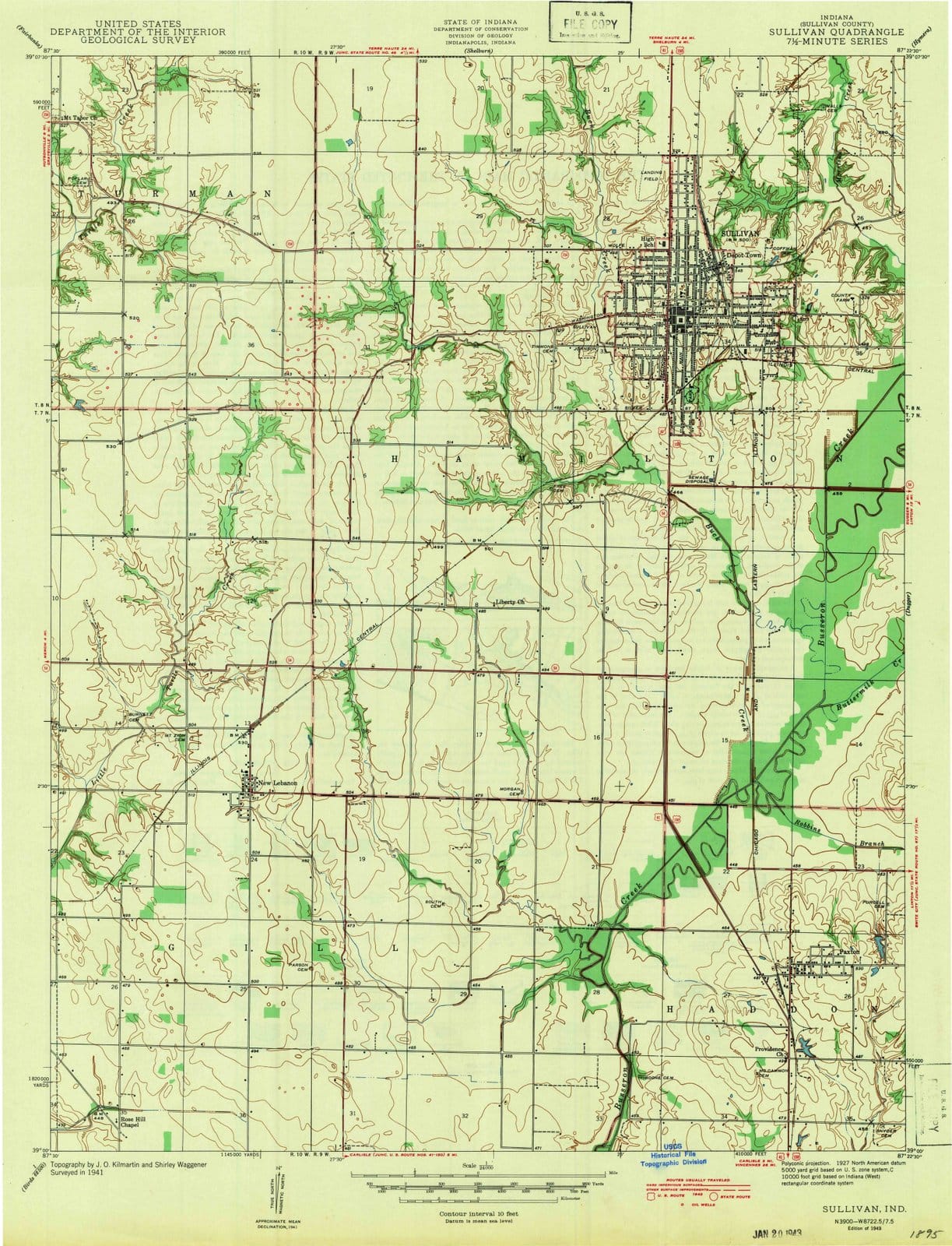 1943 Sullivan, in - Indiana - USGS Topographic Map