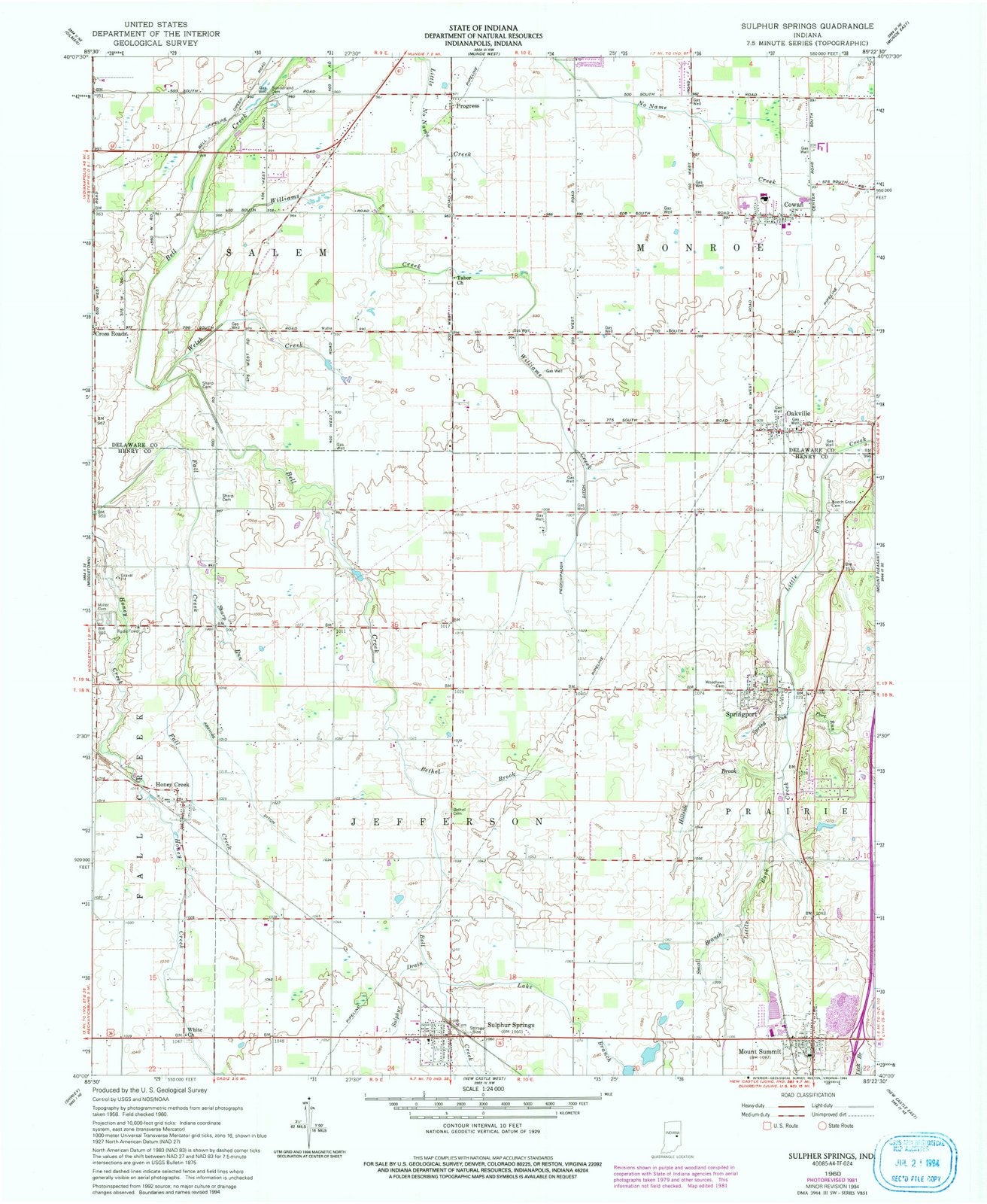 1960 Sulpher Springs, in - Indiana - USGS Topographic Map