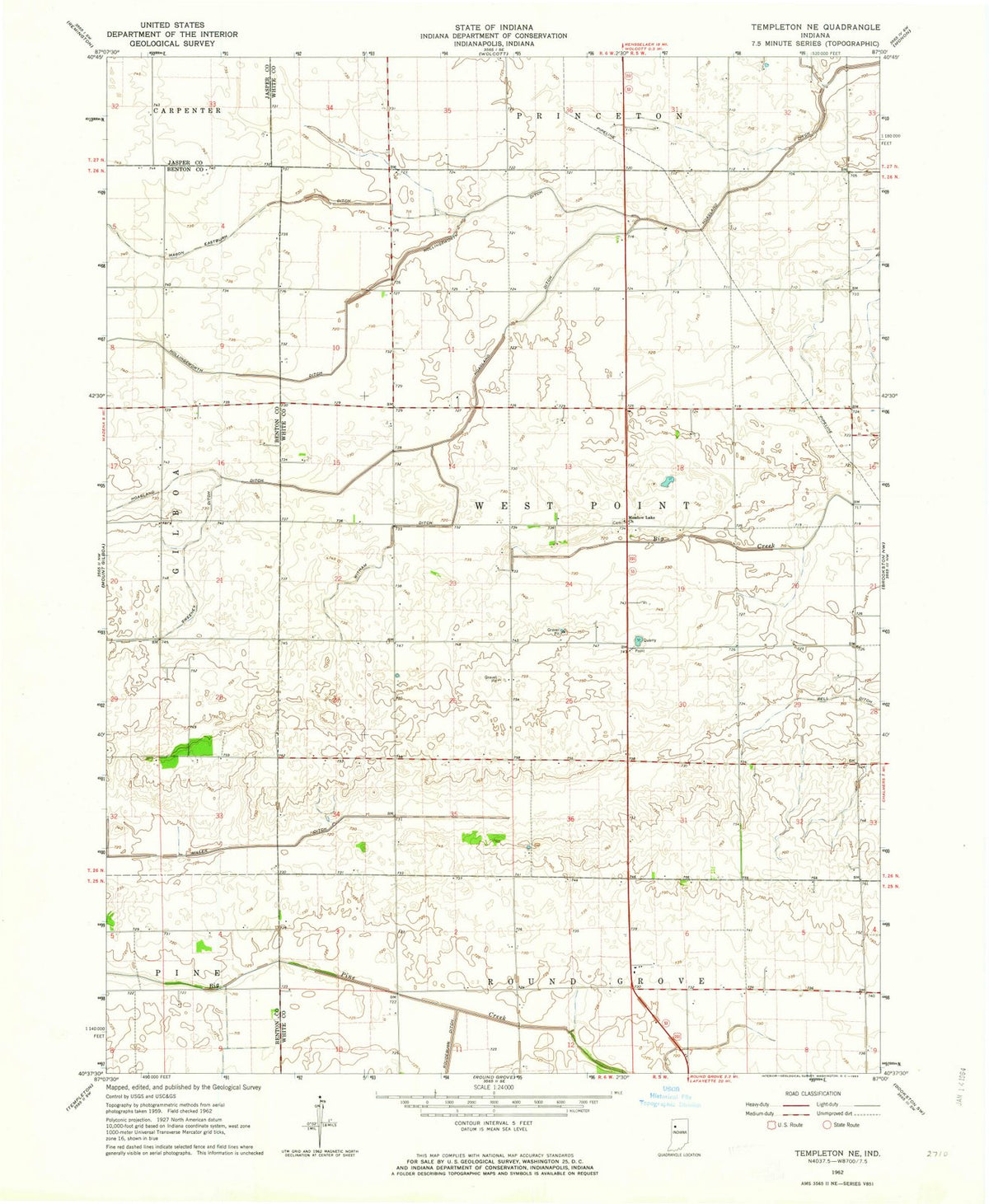 1962 Templeton, in - Indiana - USGS Topographic Map
