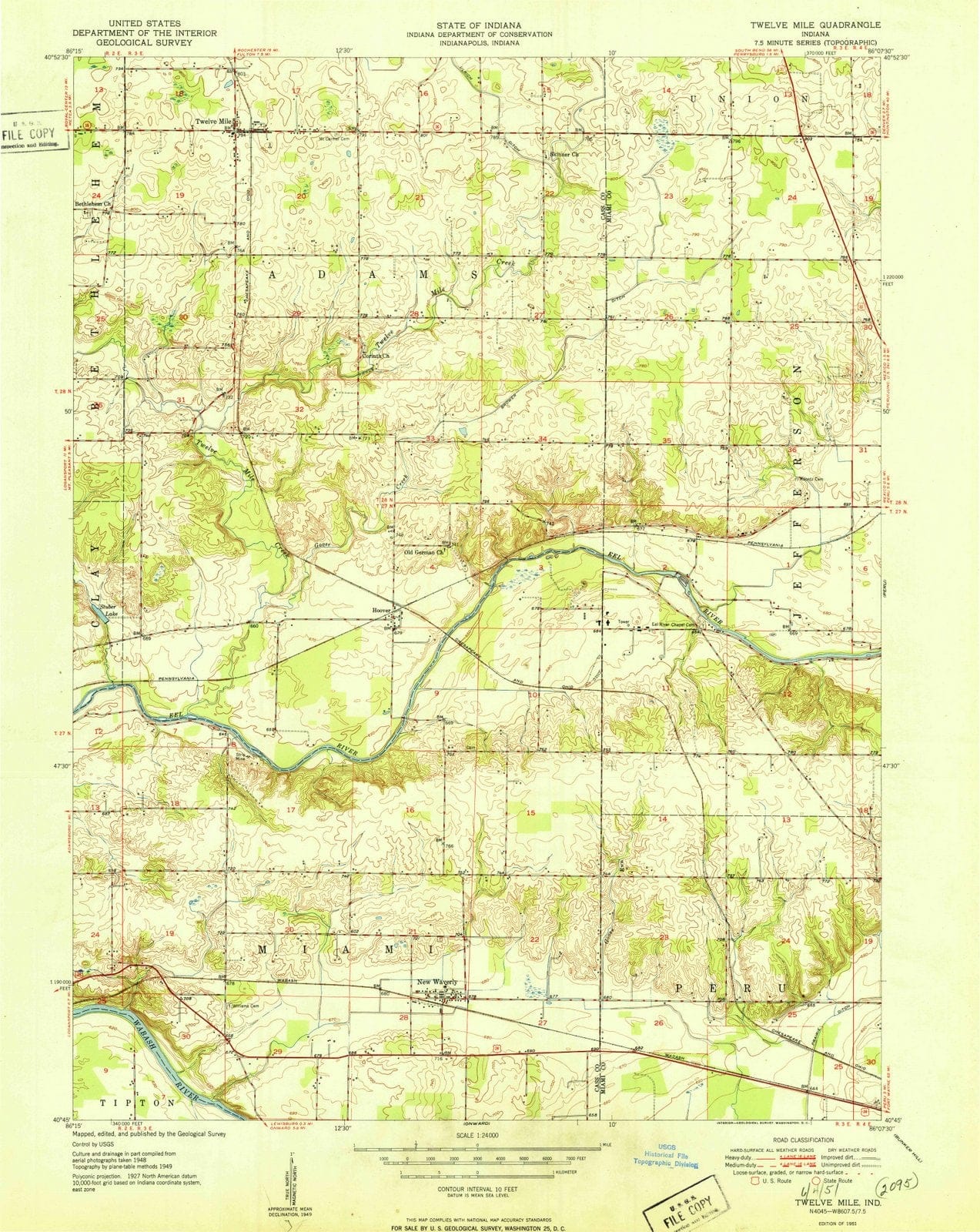 1951 Twelve Mile, in - Indiana - USGS Topographic Map