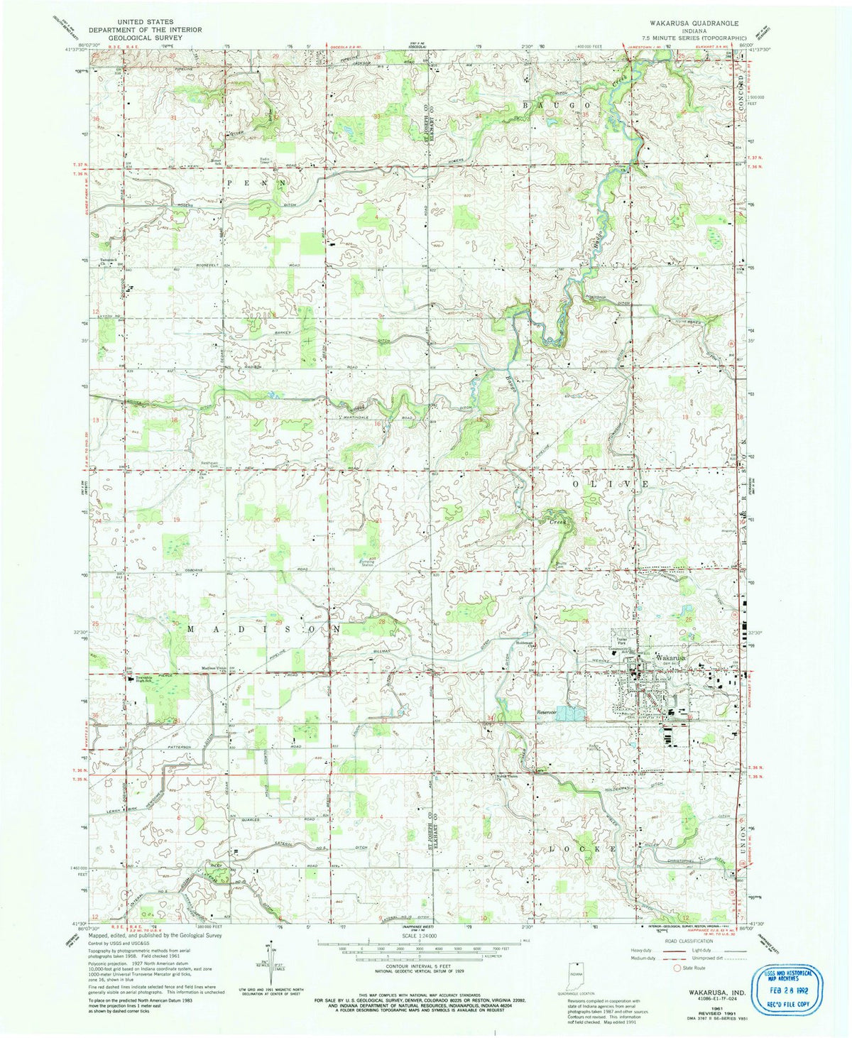 1961 Wakarusa, in - Indiana - USGS Topographic Map
