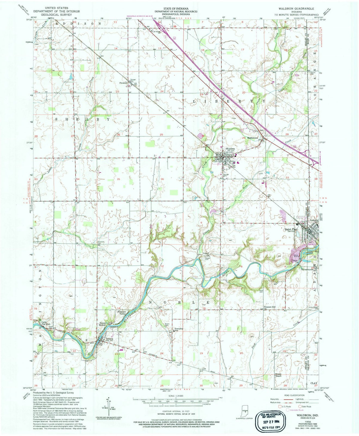 1956 Waldron, in - Indiana - USGS Topographic Map