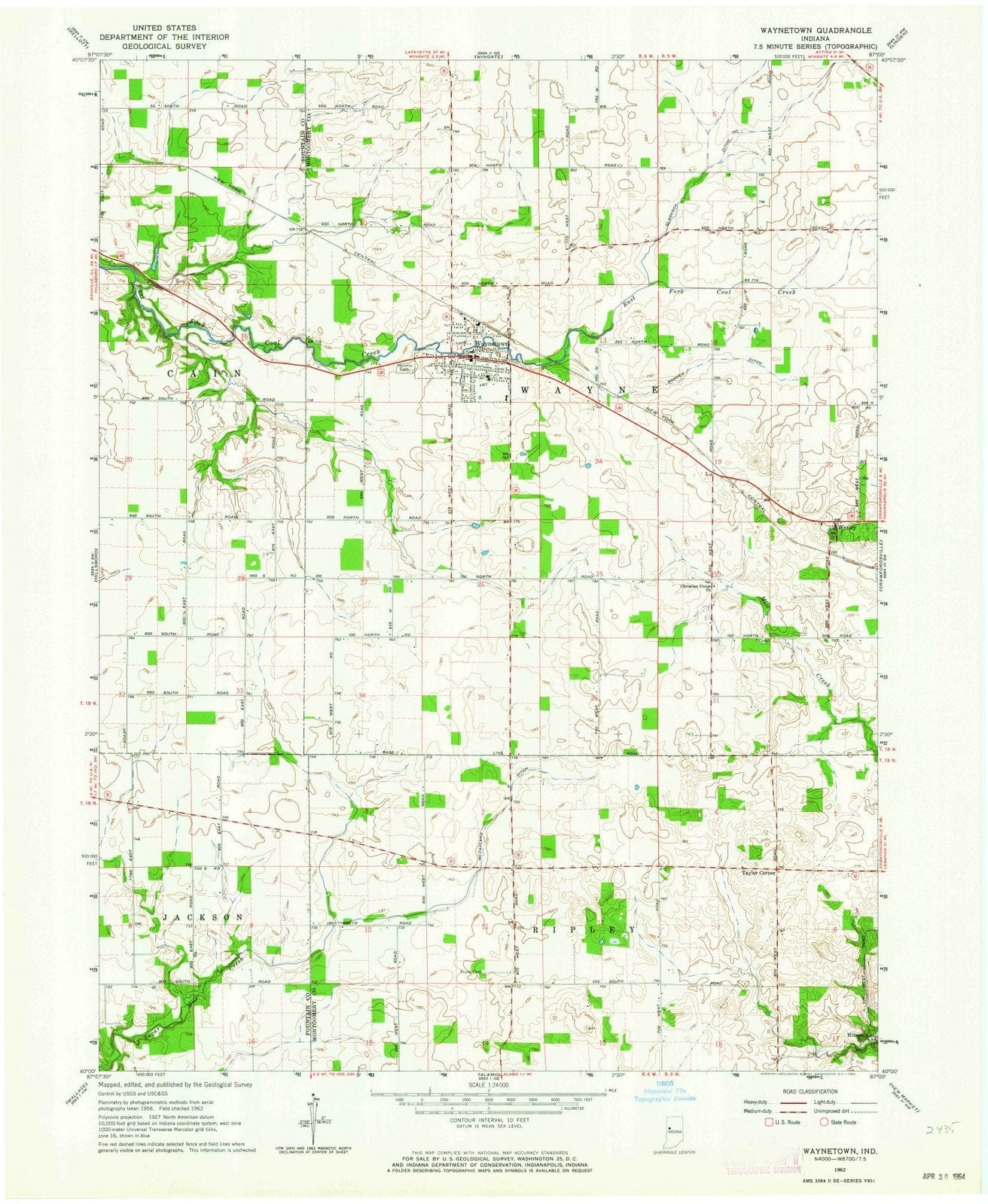1962 Waynetown, in - Indiana - USGS Topographic Map