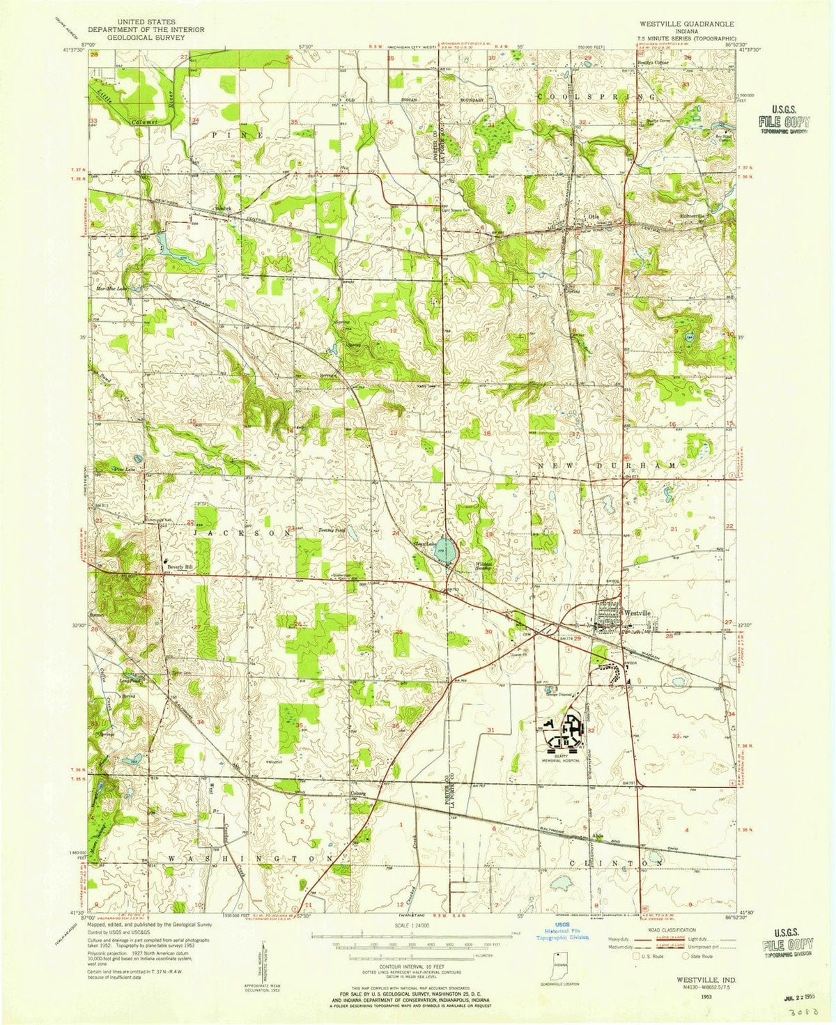 1953 Westville, in - Indiana - USGS Topographic Map