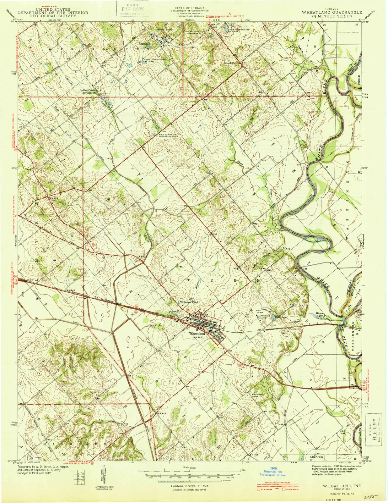 1944 Wheatland, in - Indiana - USGS Topographic Map