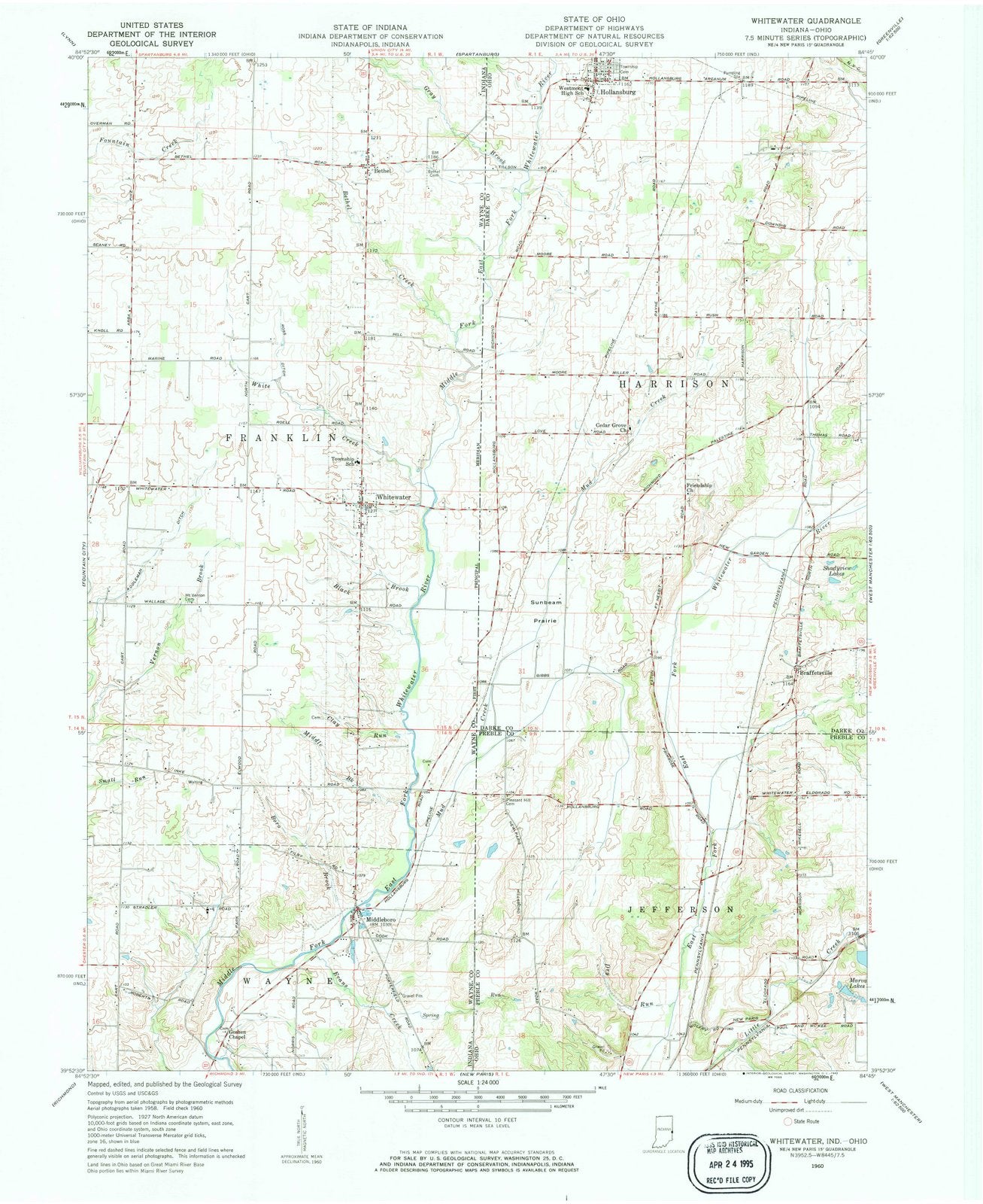1960 Whitewater, in - Indiana - USGS Topographic Map