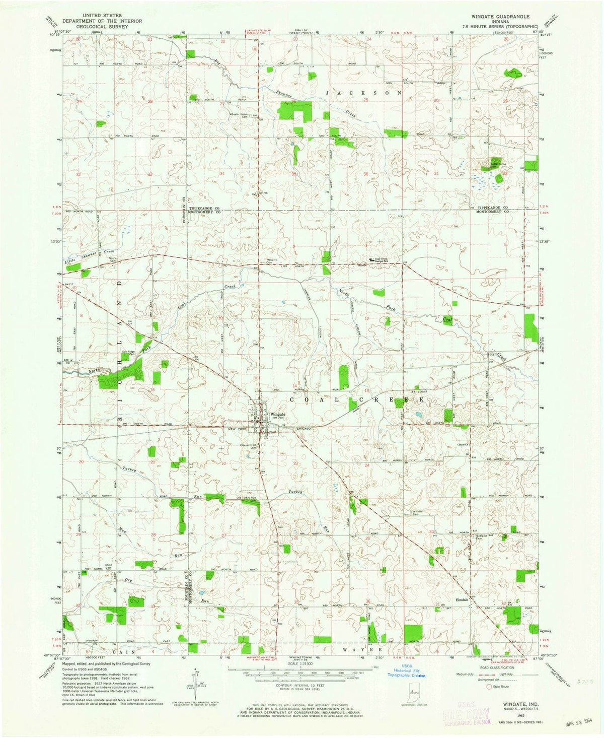1962 Wingate, in - Indiana - USGS Topographic Map