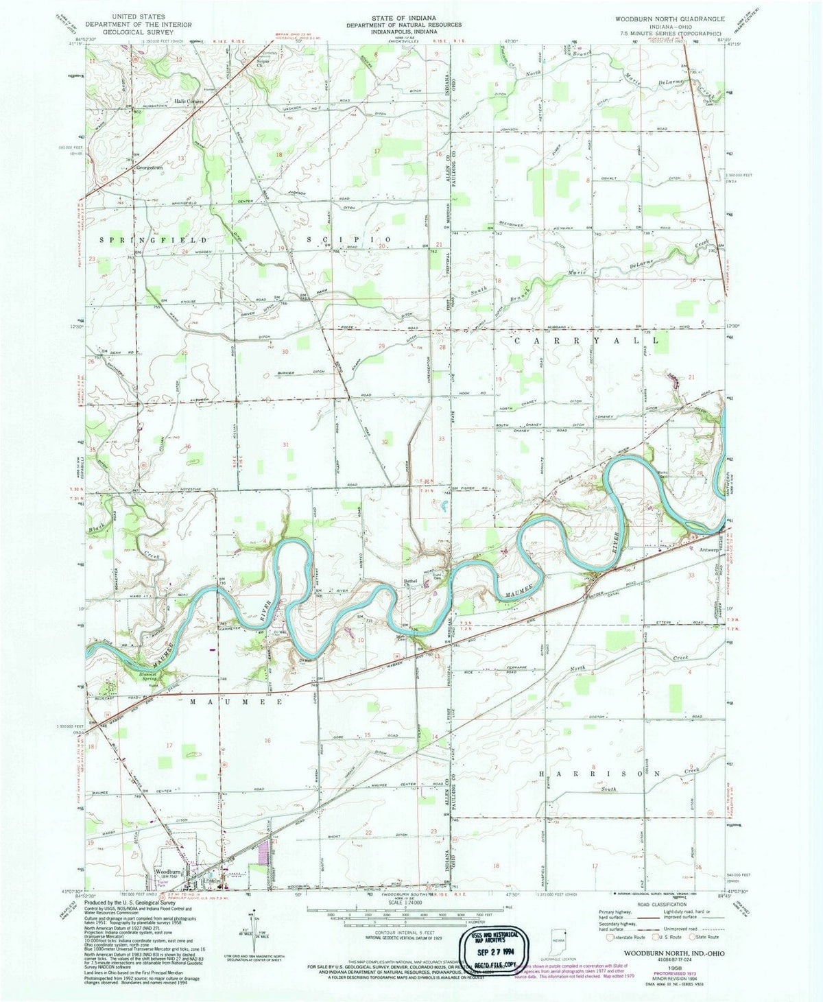 1958 Woodburn North, in - Indiana - USGS Topographic Map