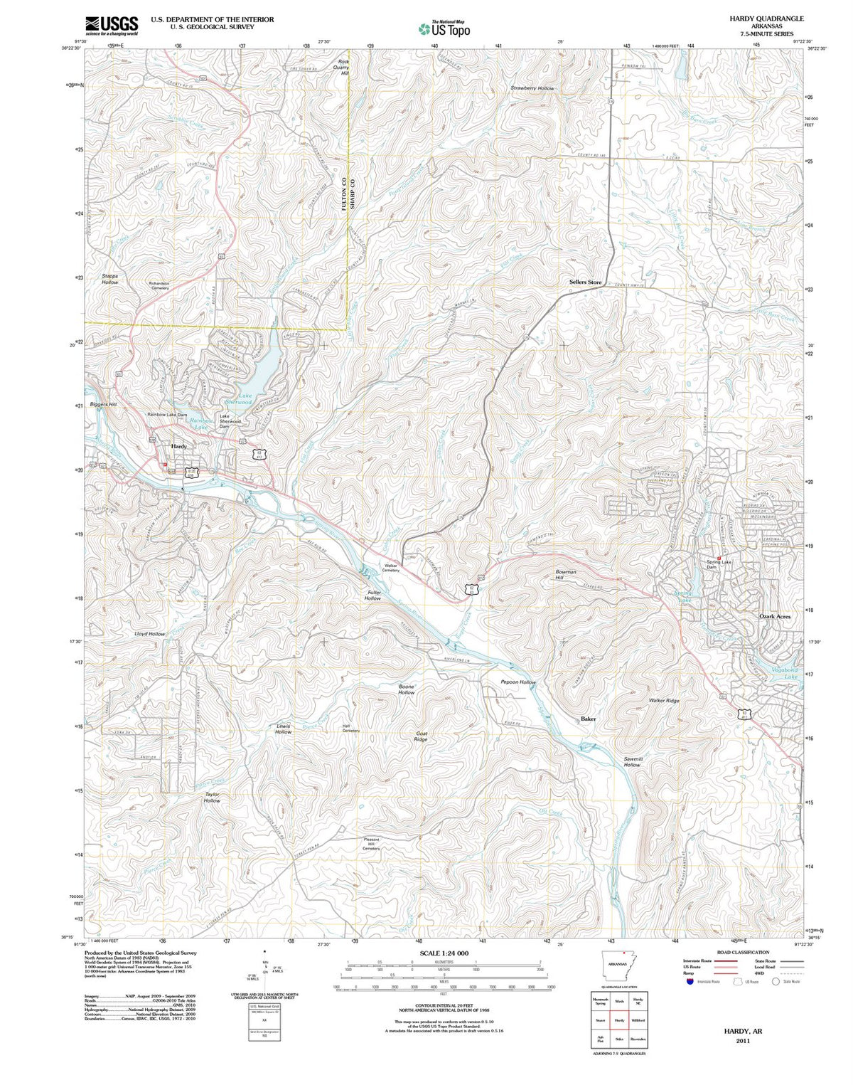 2011 Hardy, AR - Arkansas - USGS Topographic Map
