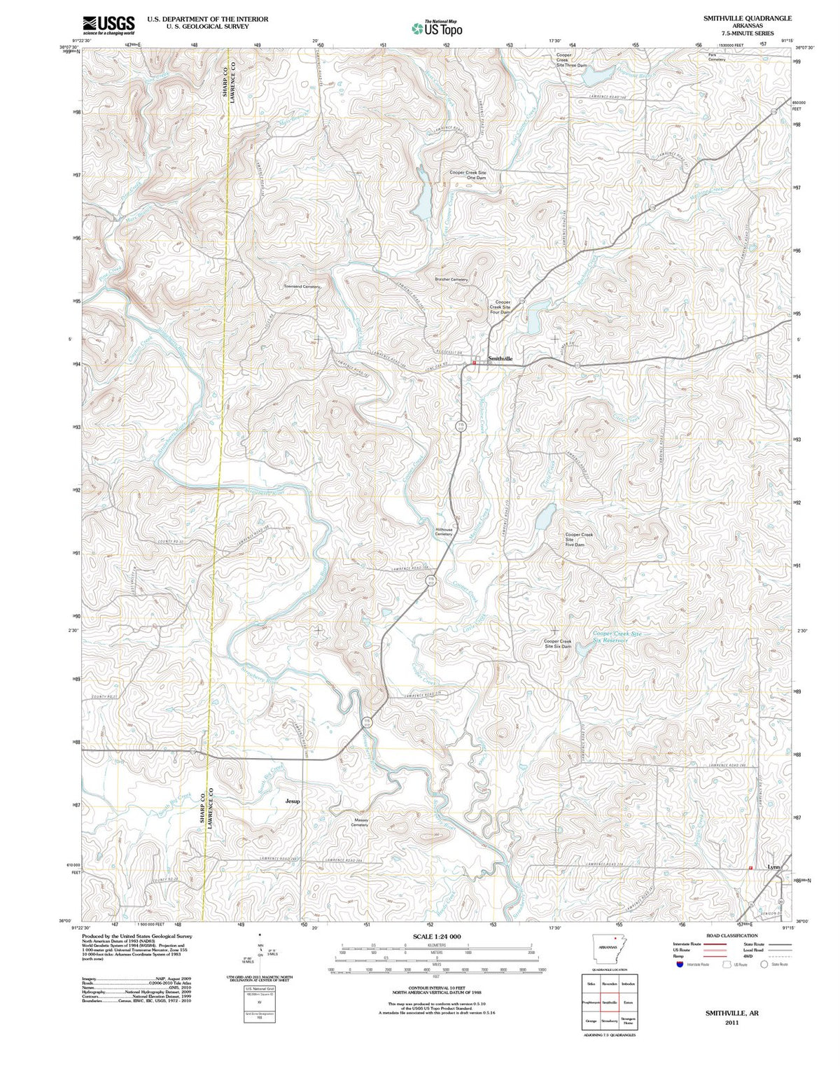 2011 Smithville, AR - Arkansas - USGS Topographic Map