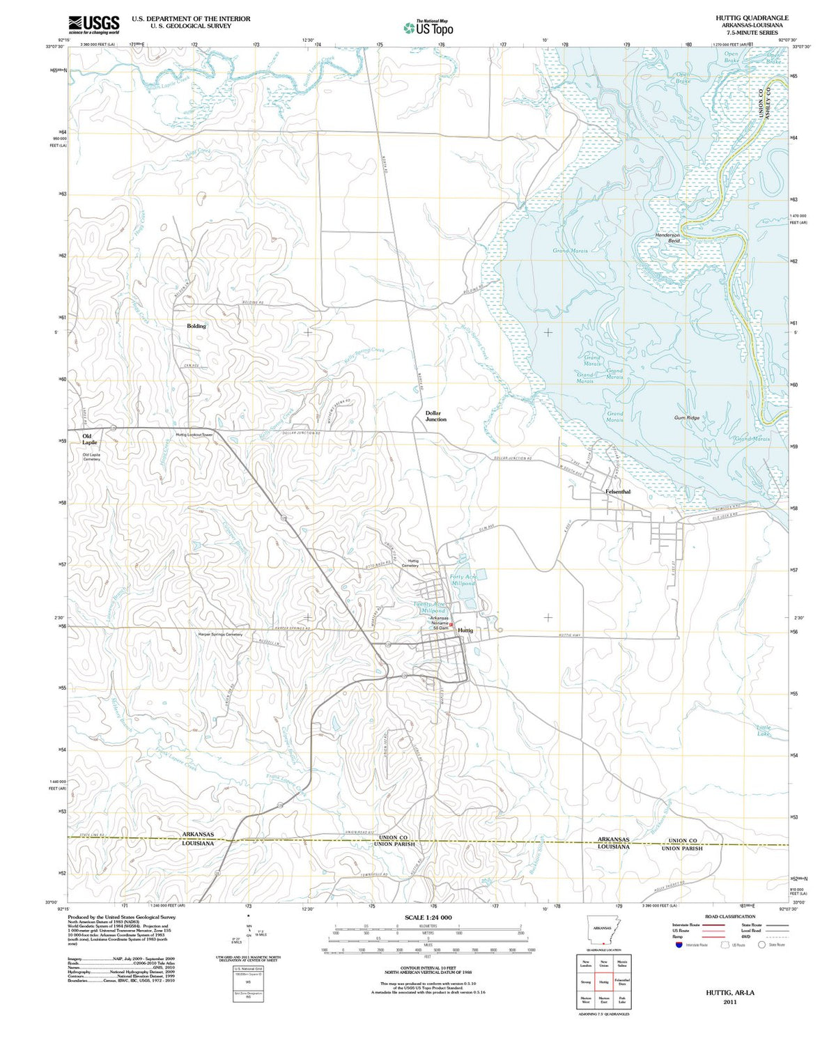 2011 Huttig, AR - Arkansas - USGS Topographic Map