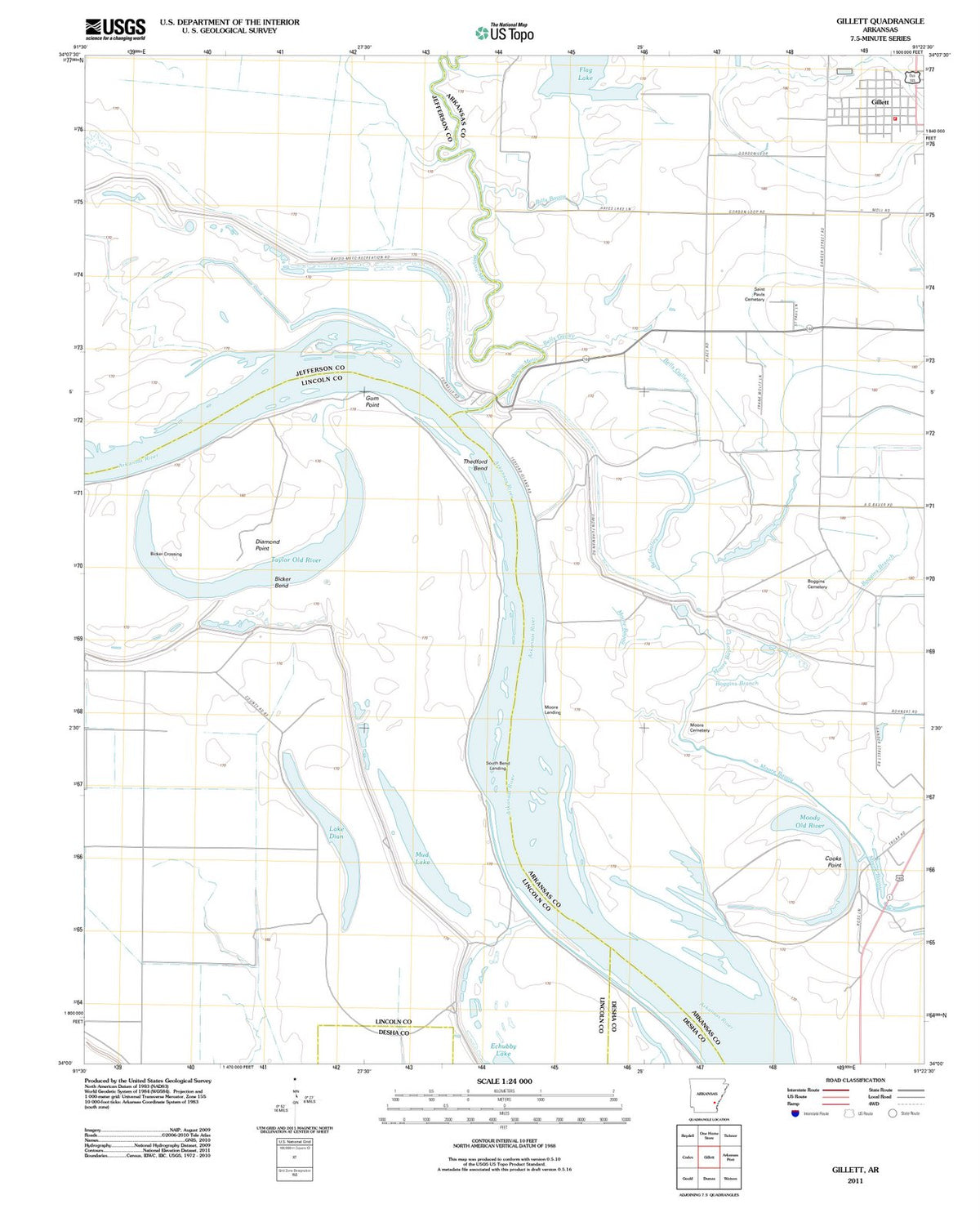 2011 Gillett, AR - Arkansas - USGS Topographic Map
