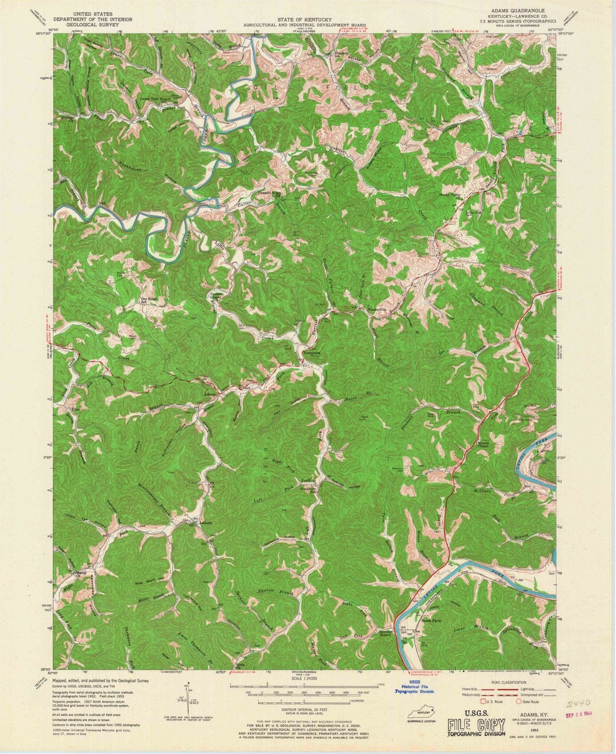 1953 Adams, KY - Kentucky - USGS Topographic Map