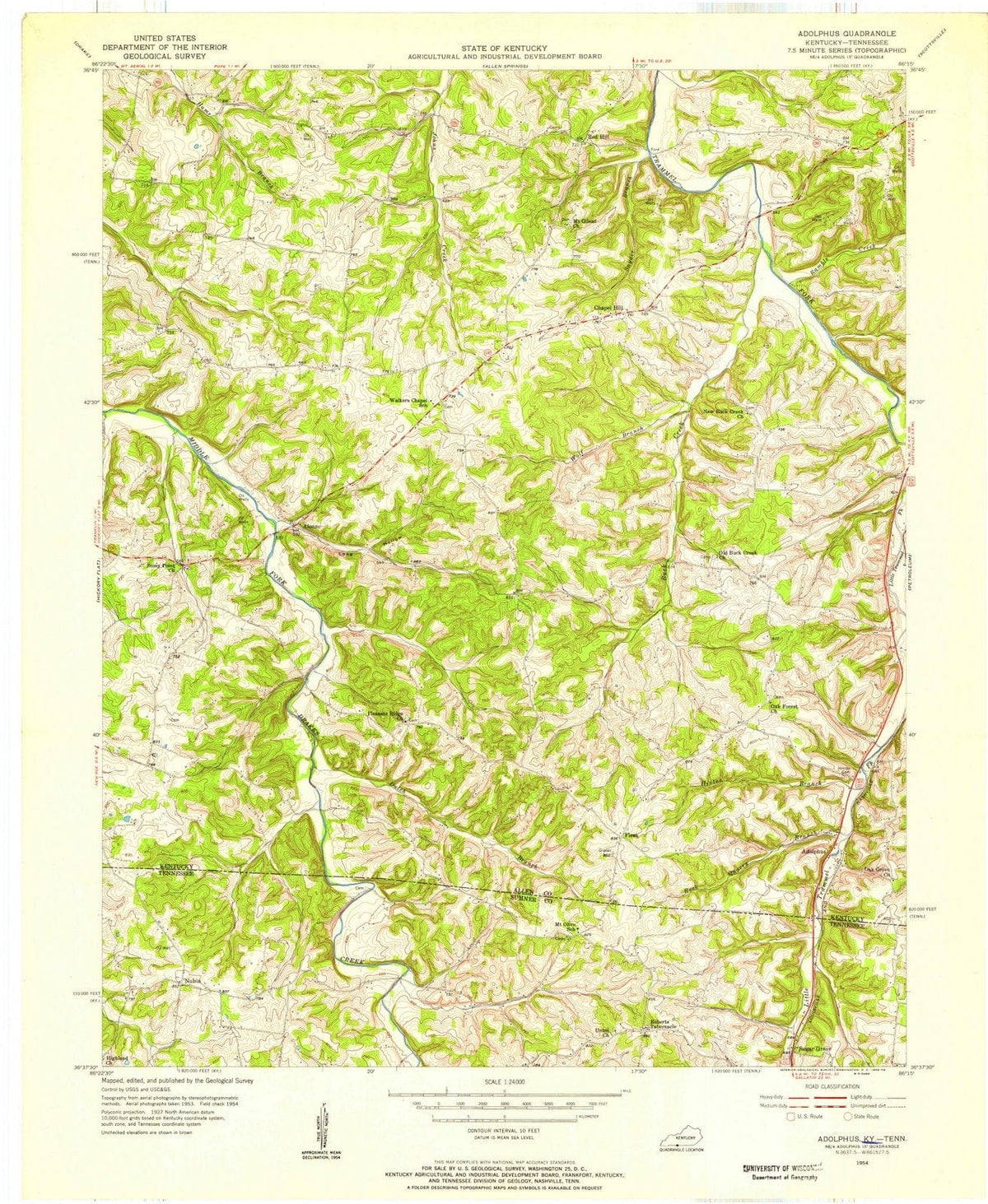 1954 Adolphus, KY - Kentucky - USGS Topographic Map