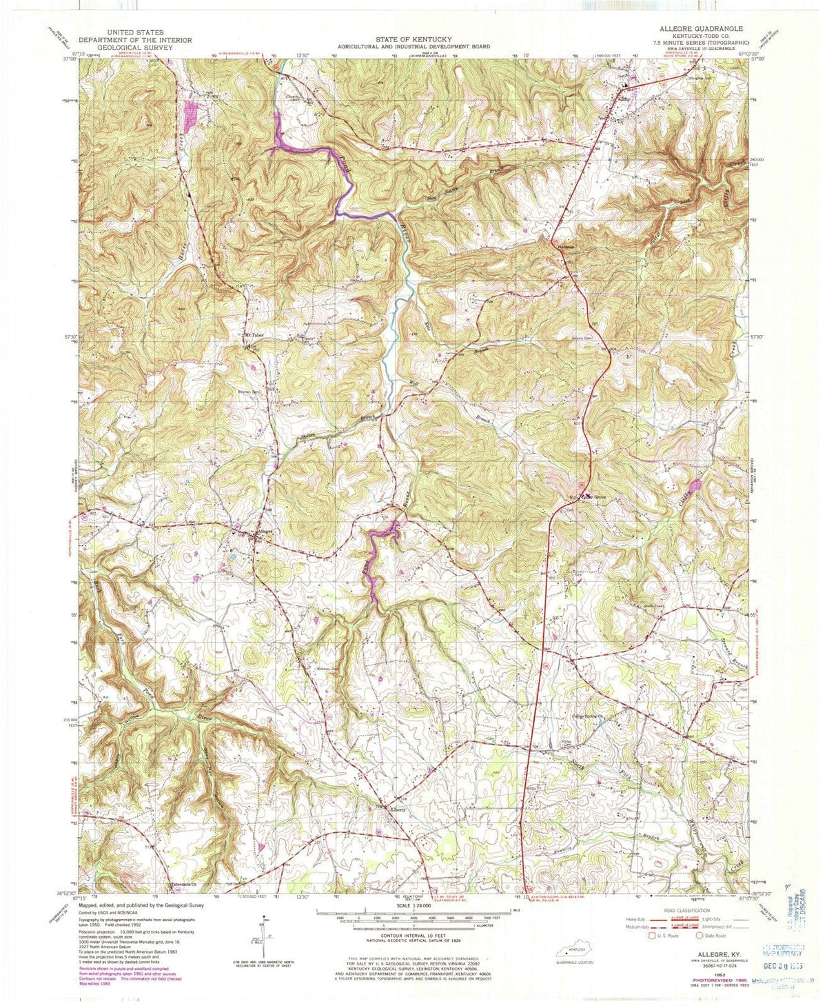 1952 Allegre, KY - Kentucky - USGS Topographic Map