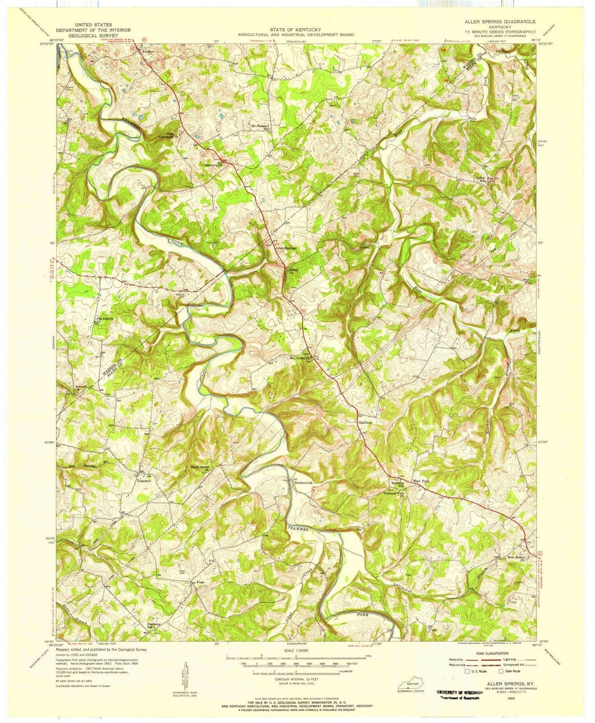 1954 Allen Springs, KY - Kentucky - USGS Topographic Map