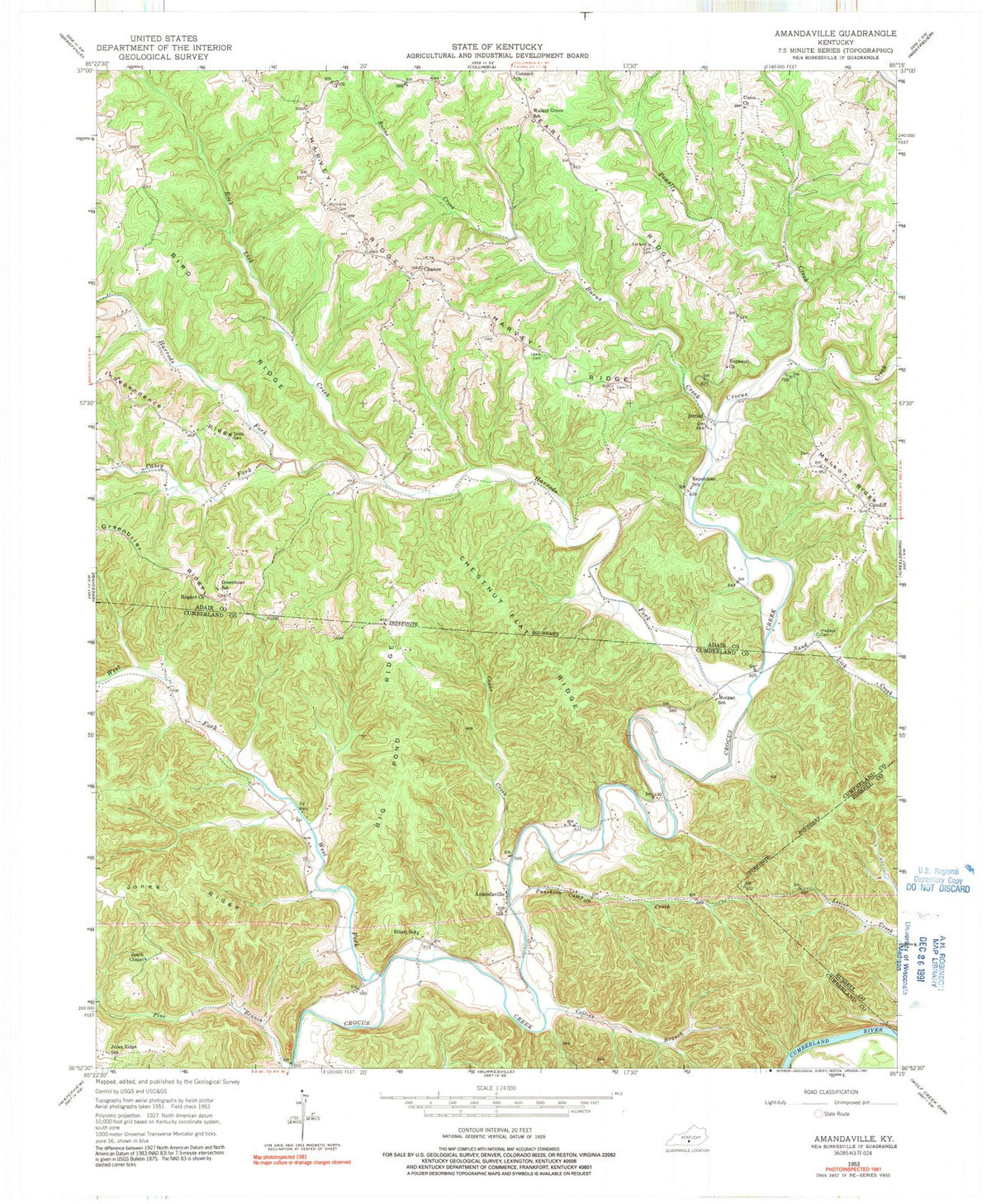 1953 Amandaville, KY - Kentucky - USGS Topographic Map