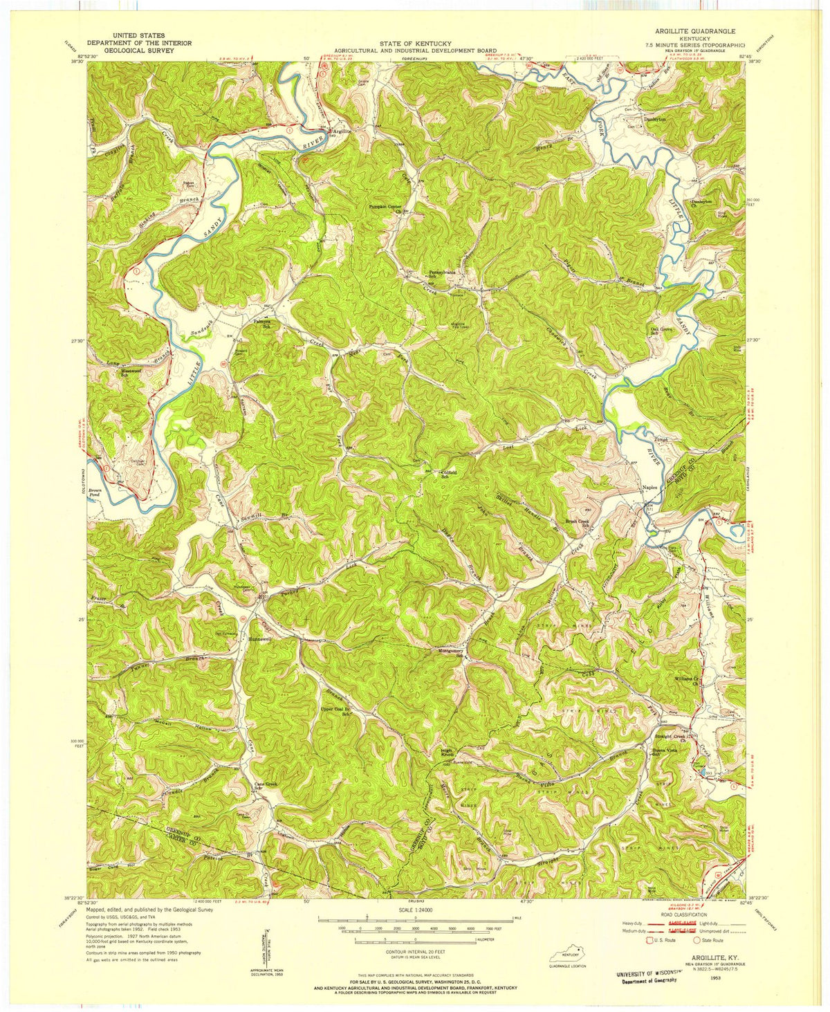 1953 Argillite, KY - Kentucky - USGS Topographic Map