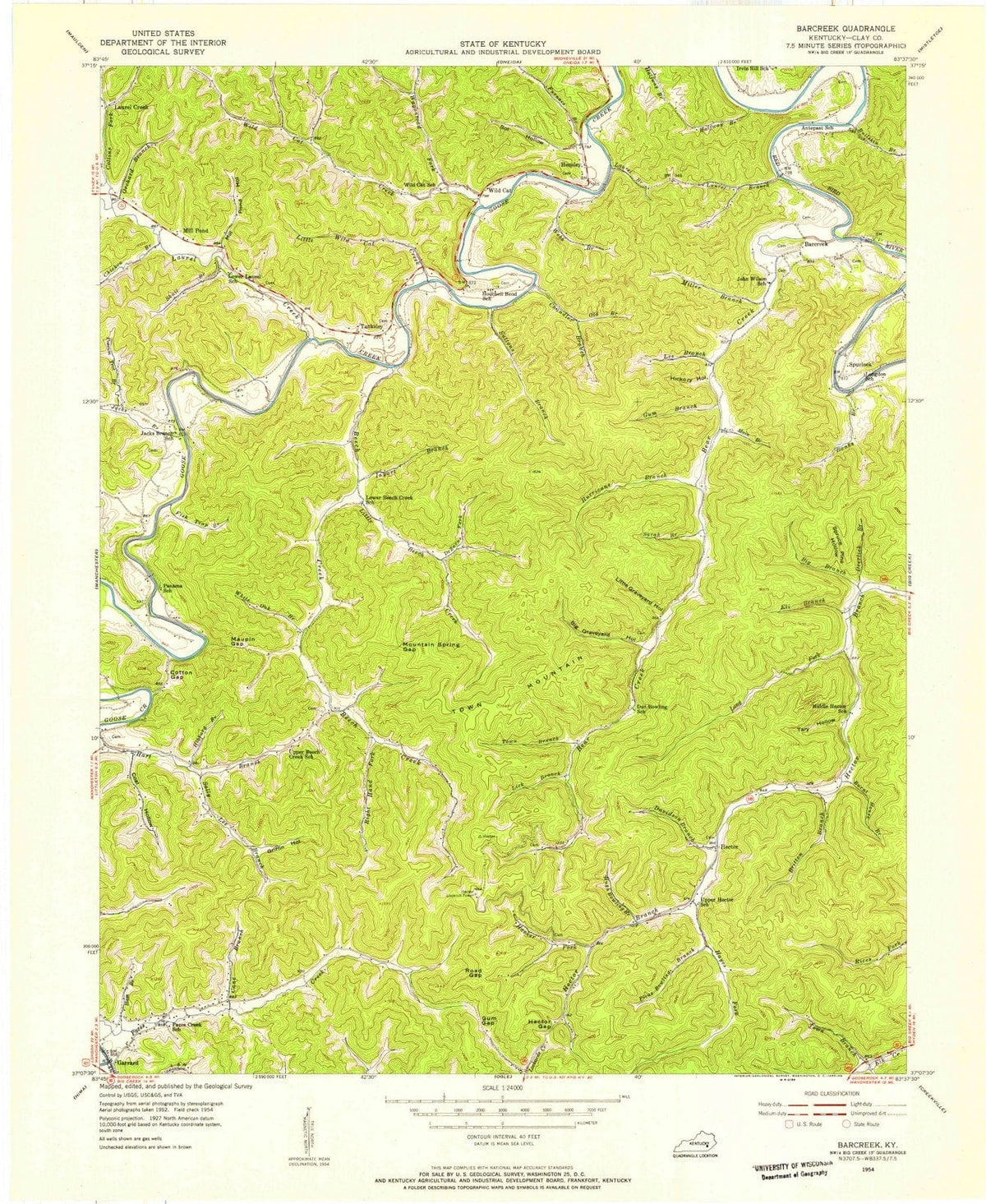 1954 Barcreek, KY - Kentucky - USGS Topographic Map