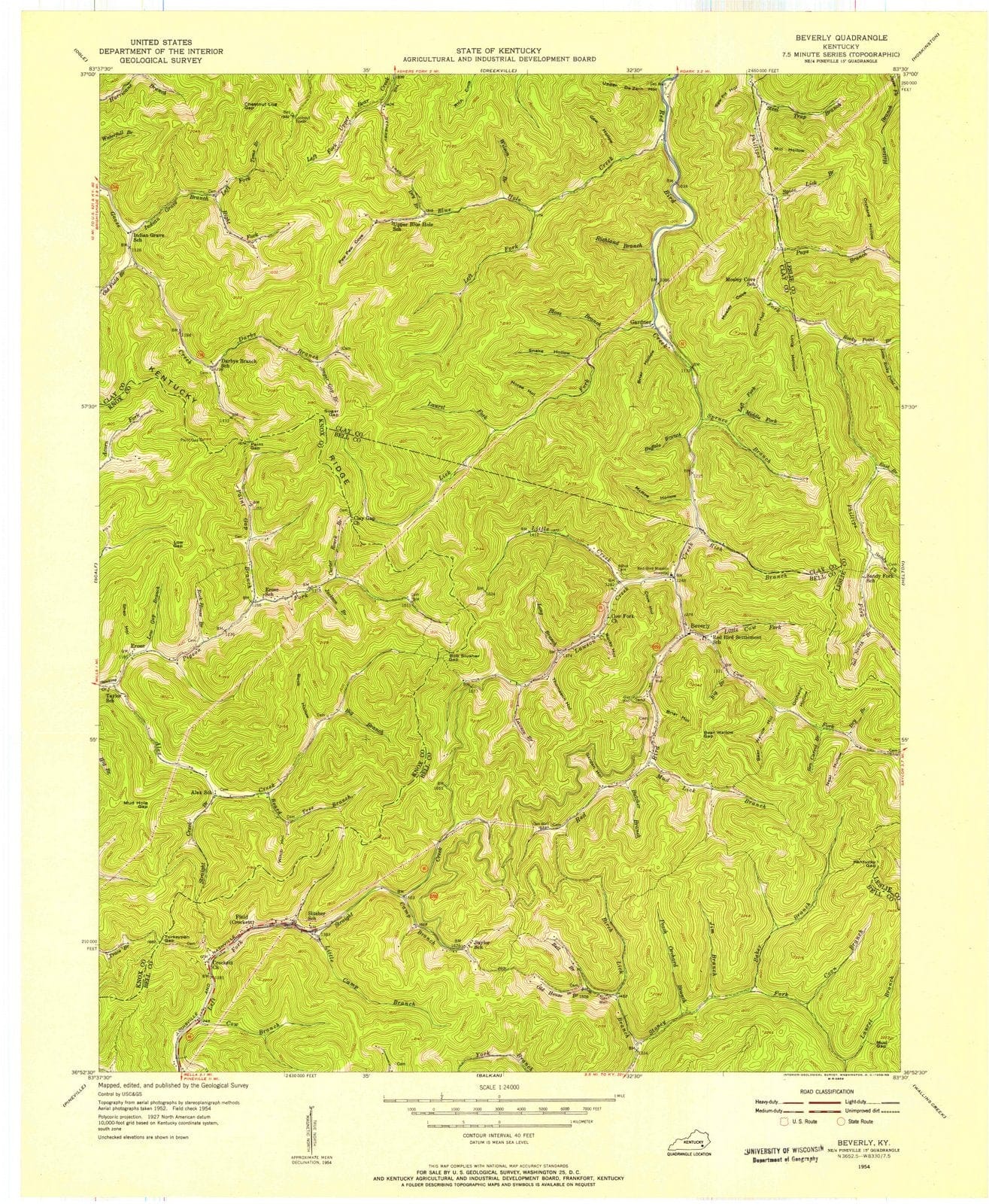 1954 Beverly, KY - Kentucky - USGS Topographic Map