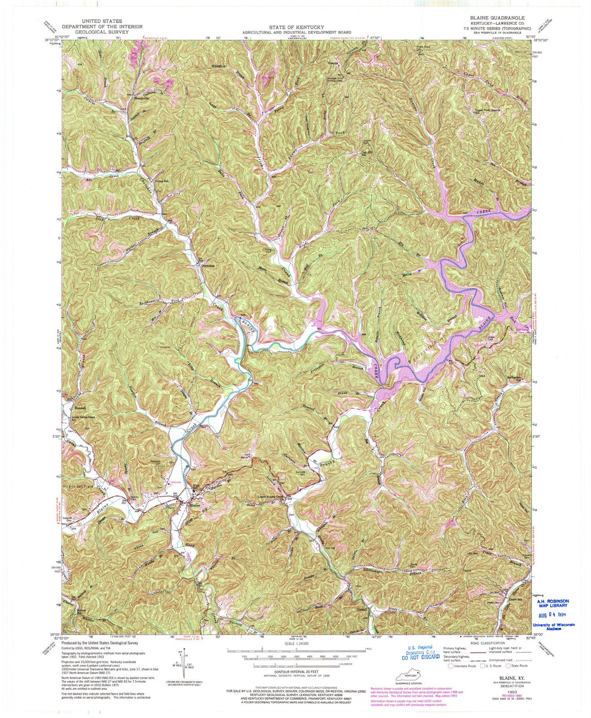 1953 Blaine, KY - Kentucky - USGS Topographic Map