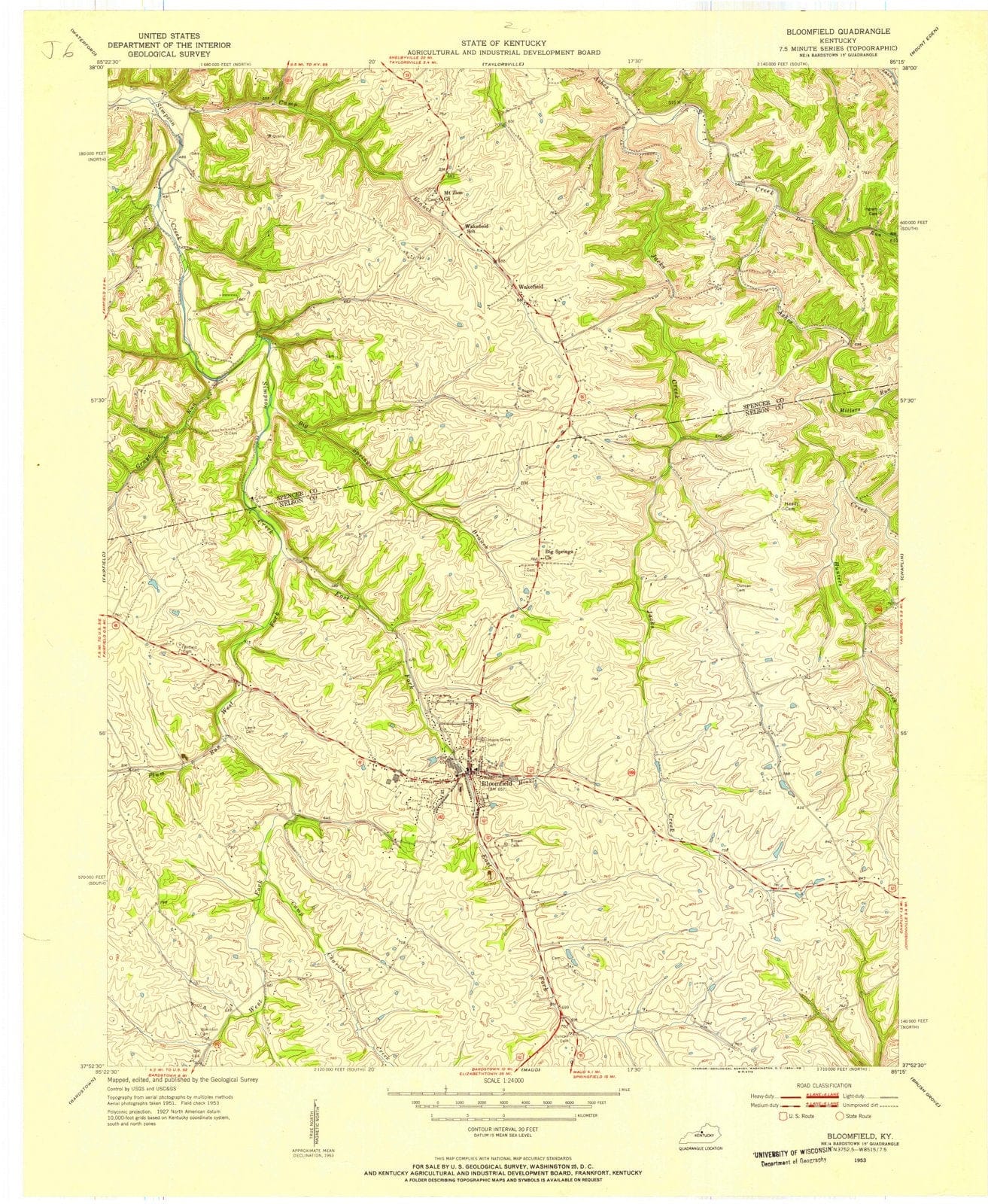 1953 Bloomfield, KY - Kentucky - USGS Topographic Map