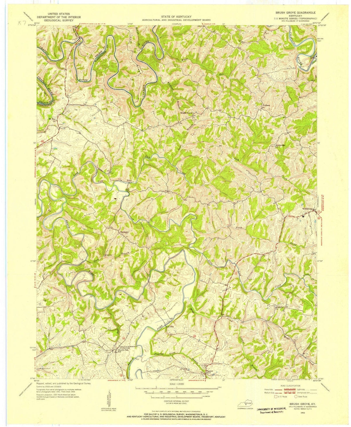 1953 Brush Grove, KY - Kentucky - USGS Topographic Map