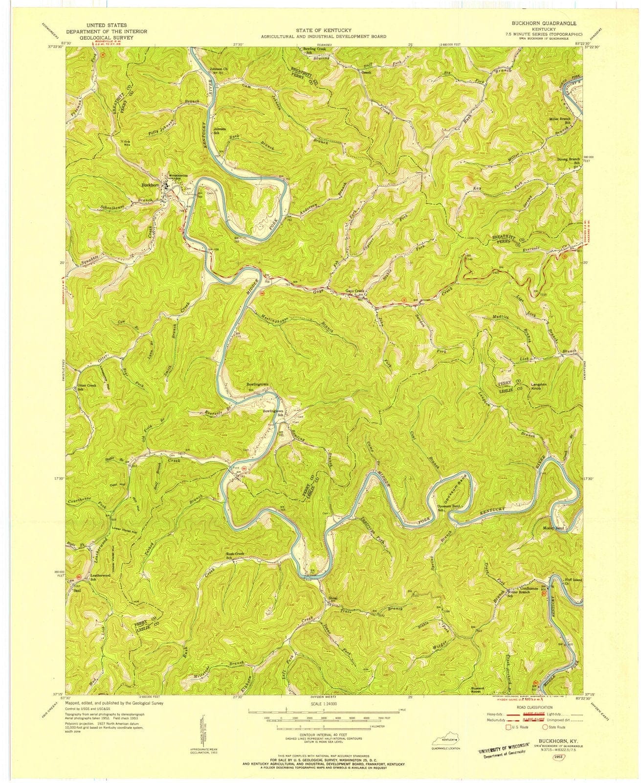 1953 Buckhorn, KY - Kentucky - USGS Topographic Map