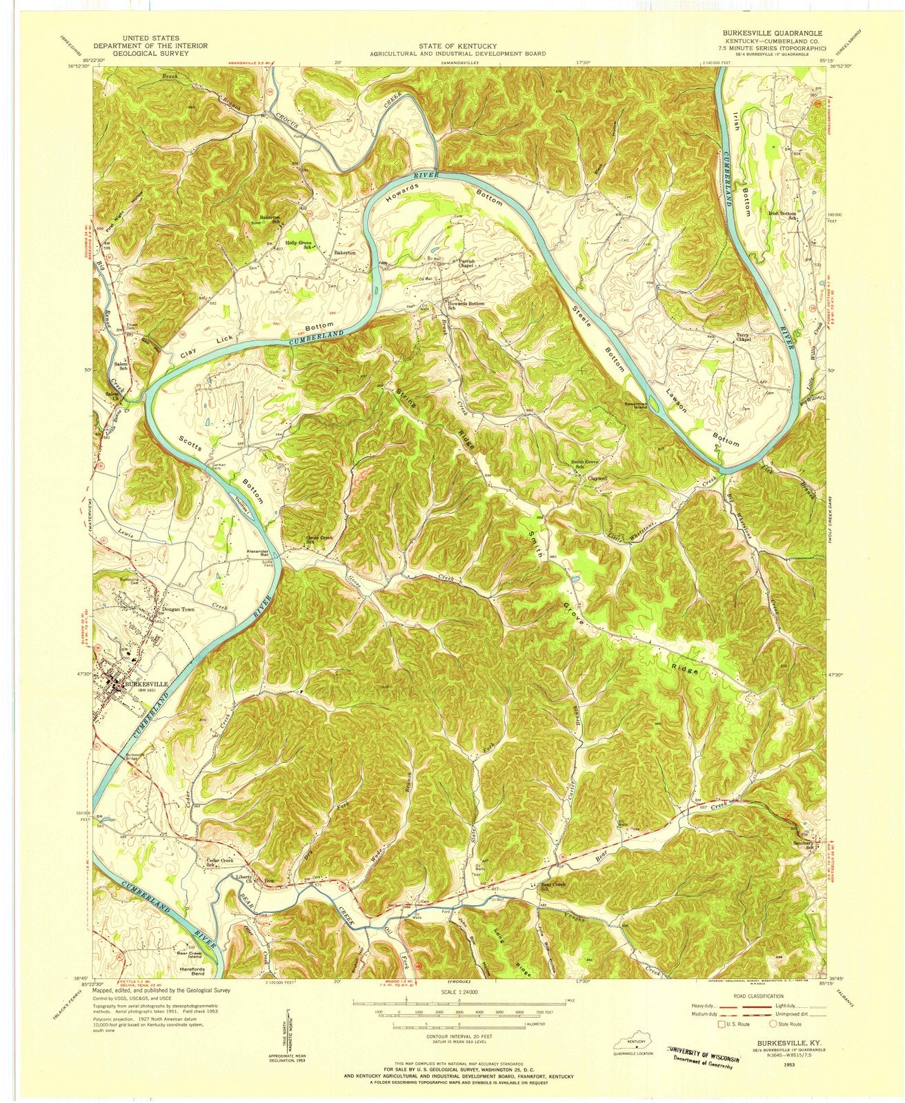 1953 Burkesville, KY - Kentucky - USGS Topographic Map