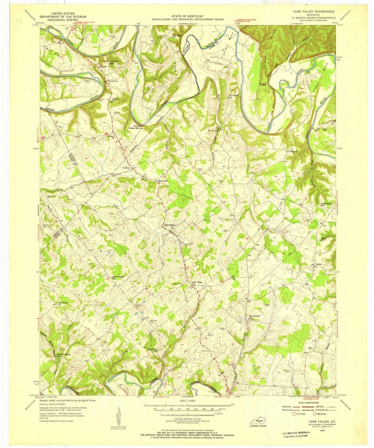 1953 Cane Valley, KY - Kentucky - USGS Topographic Map