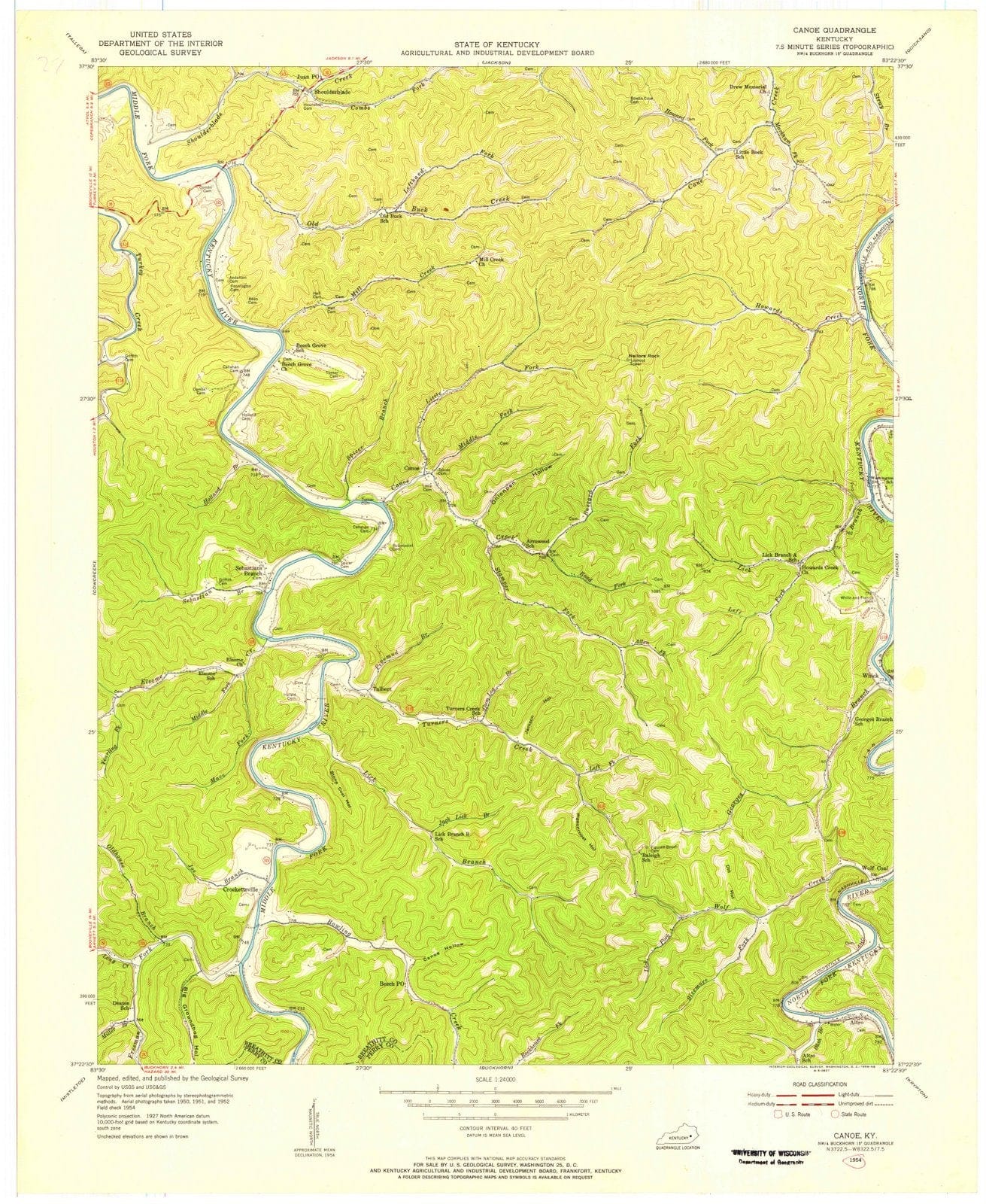 1954 Canoe, KY - Kentucky - USGS Topographic Map