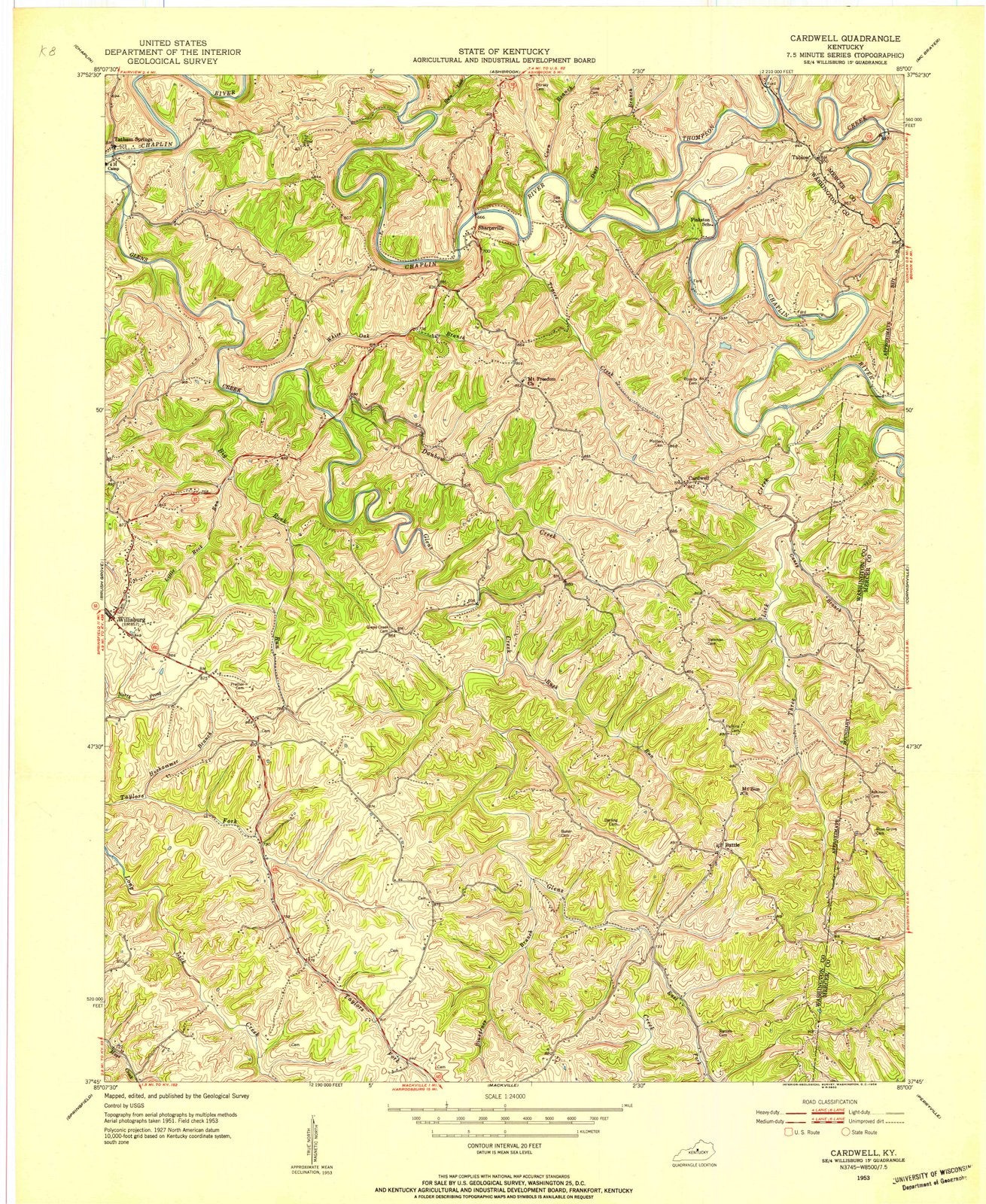 1953 Cardwell, KY - Kentucky - USGS Topographic Map