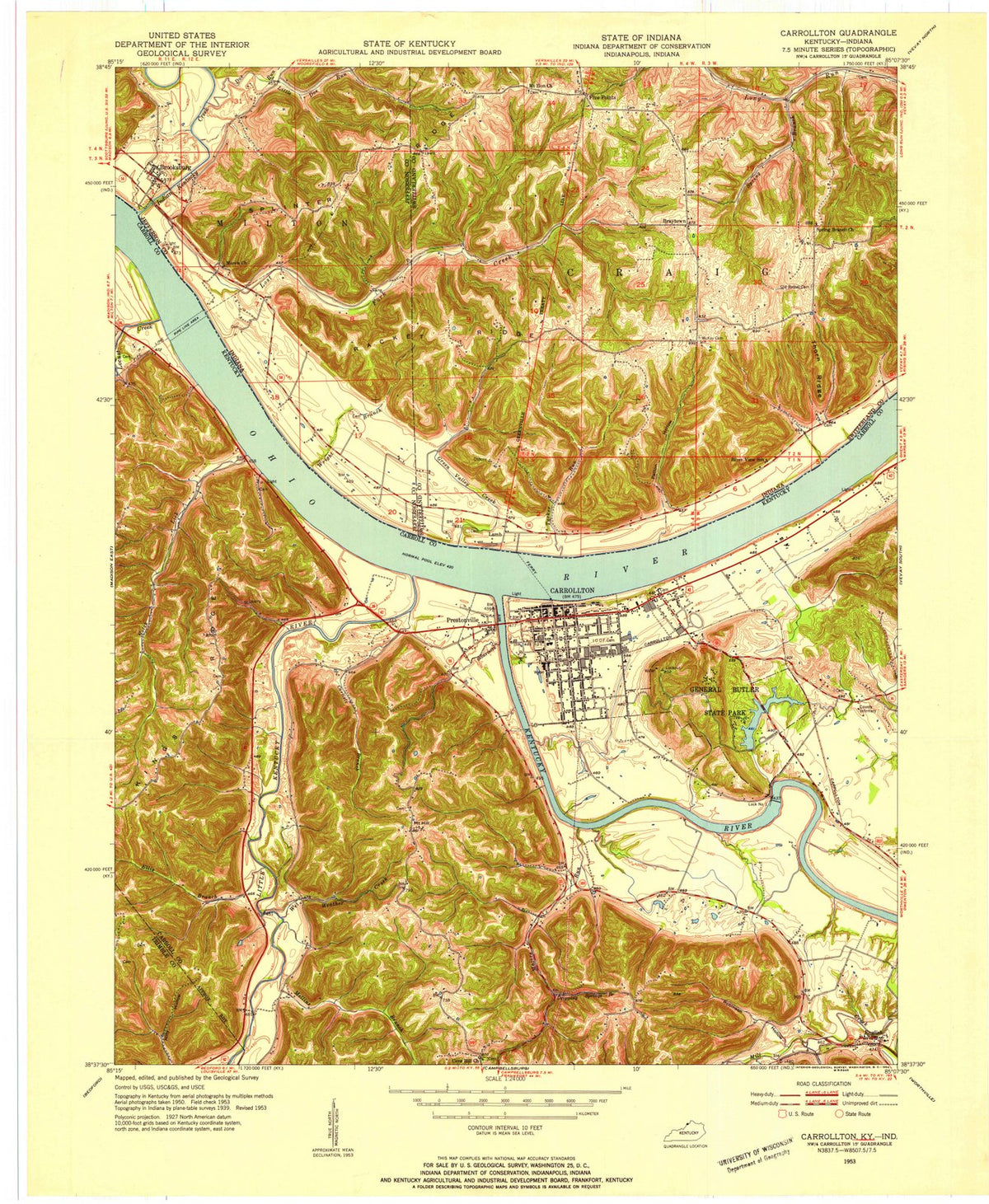 1953 Carrollton, KY - Kentucky - USGS Topographic Map