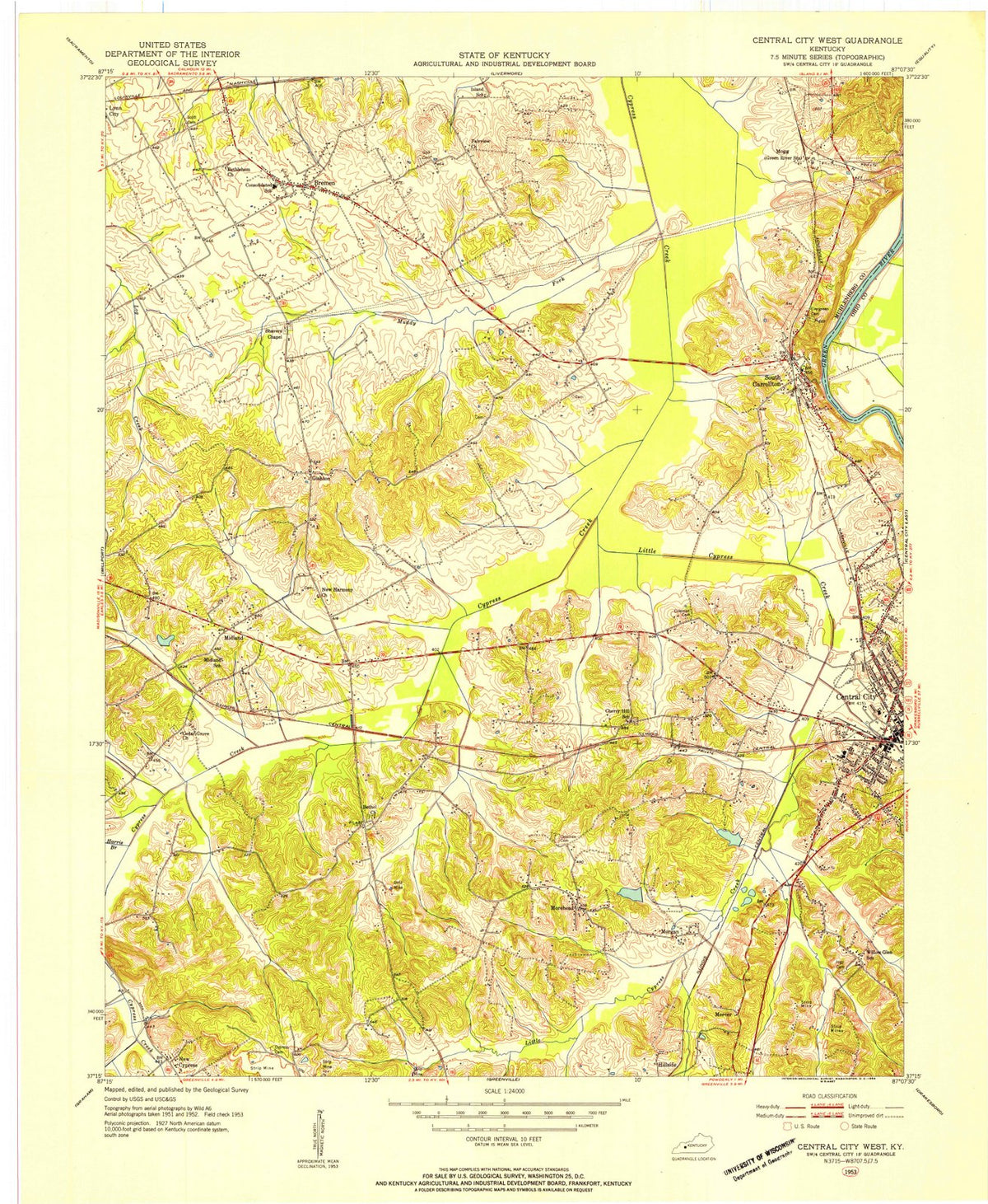 1953 Central City West, KY - Kentucky - USGS Topographic Map