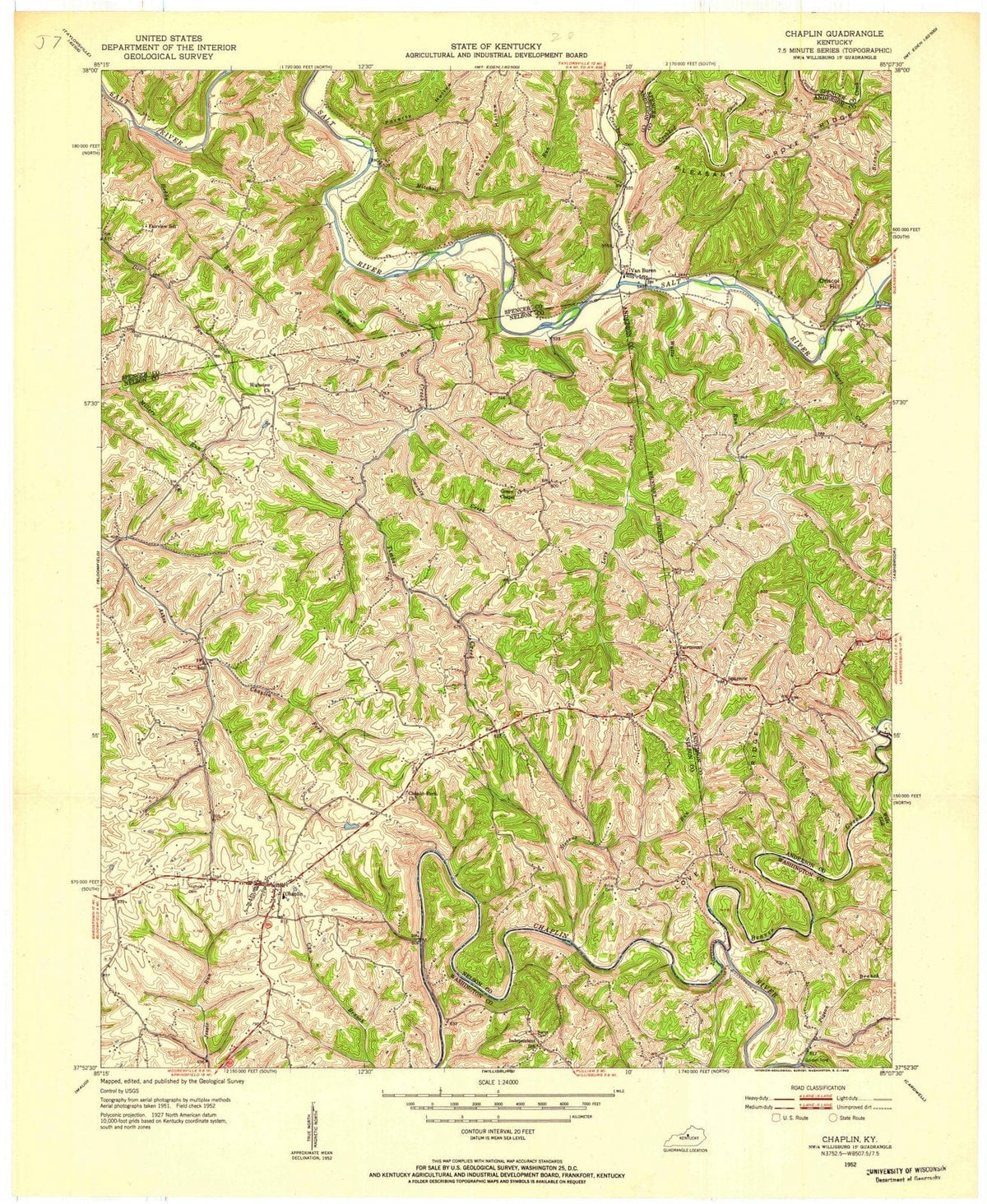 1952 Chaplin, KY - Kentucky - USGS Topographic Map