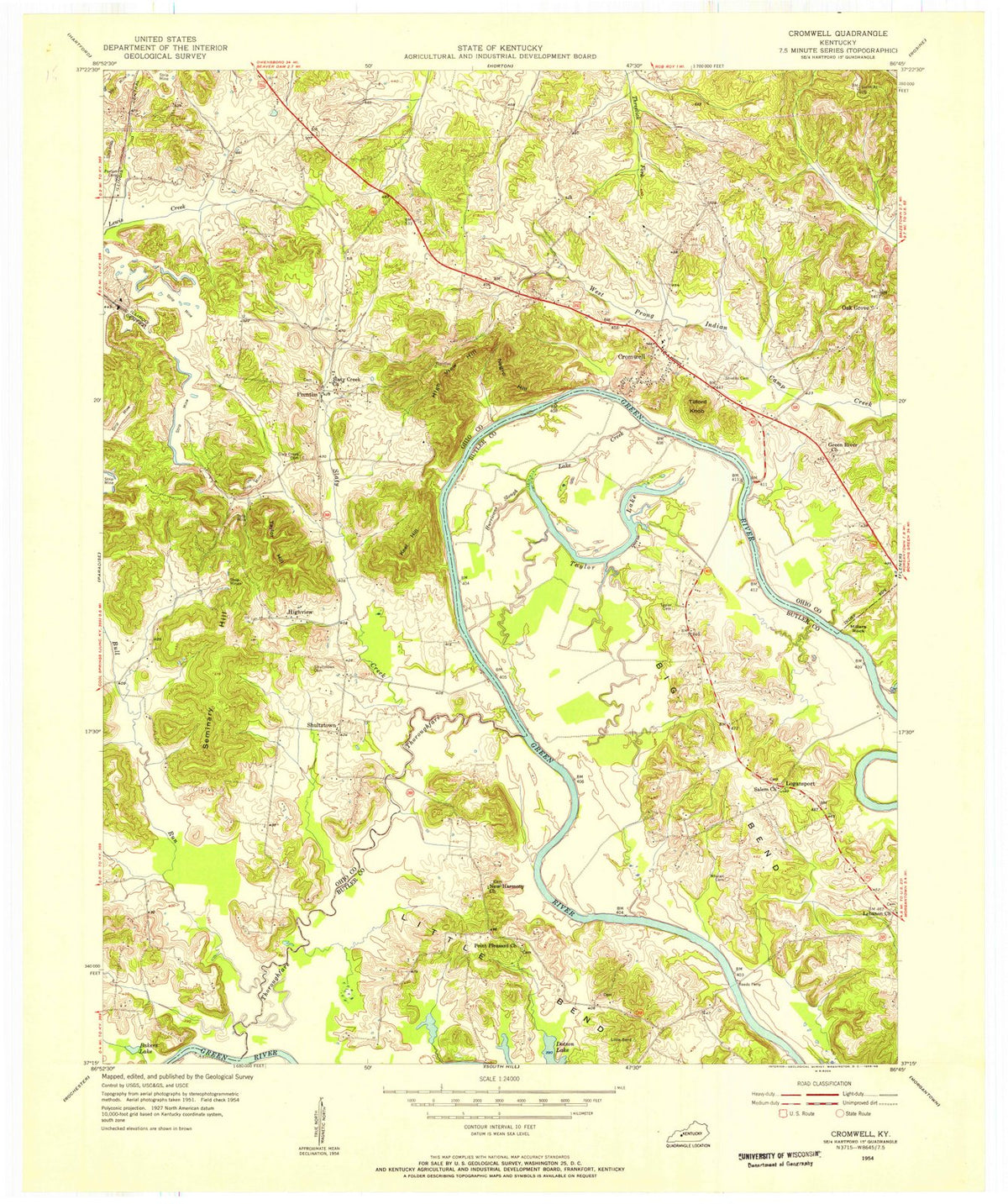 1954 Cromwell, KY - Kentucky - USGS Topographic Map
