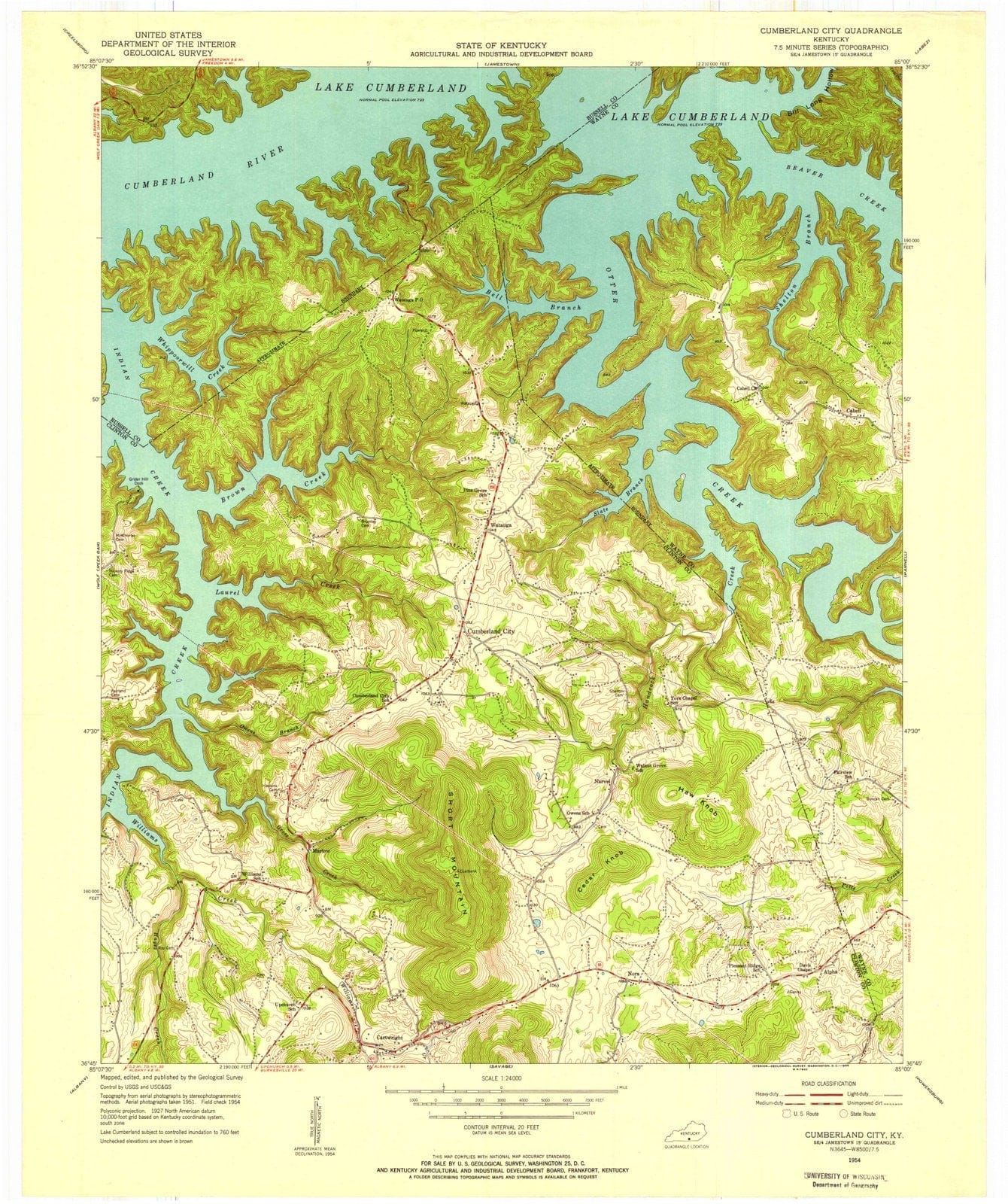1954 Cumberland City, KY - Kentucky - USGS Topographic Map