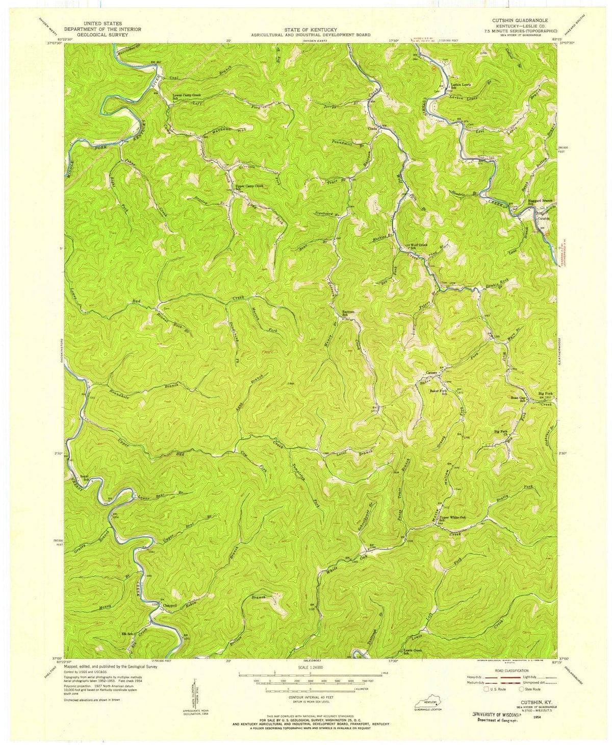 1954 Cutshin, KY - Kentucky - USGS Topographic Map