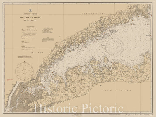 Historic Nautical Map - Long Island Sound Western Part, 1935 NOAA Chart - Connecticut, New York (CT, NY) - Vintage Wall Art