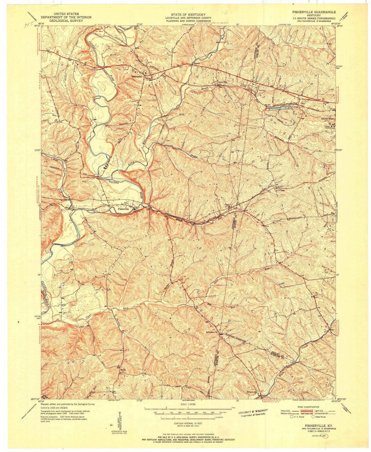 1951 Fisherville, KY - Kentucky - USGS Topographic Map