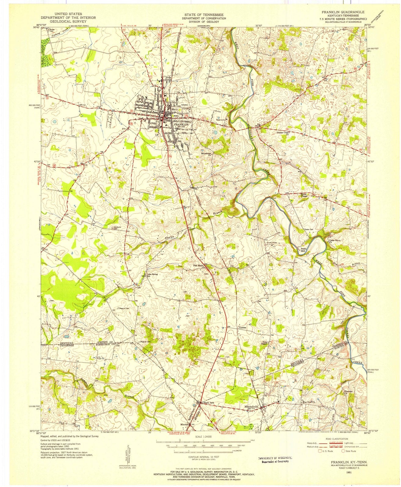 1951 Franklin, KY - Kentucky - USGS Topographic Map