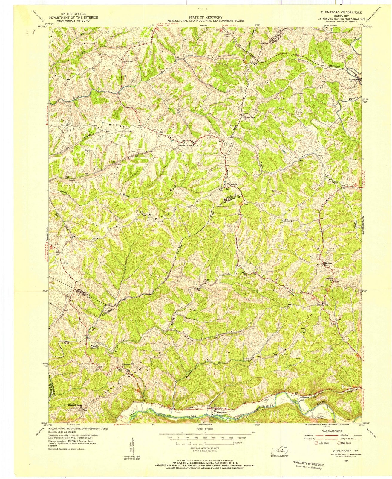 1954 Glensboro, KY - Kentucky - USGS Topographic Map