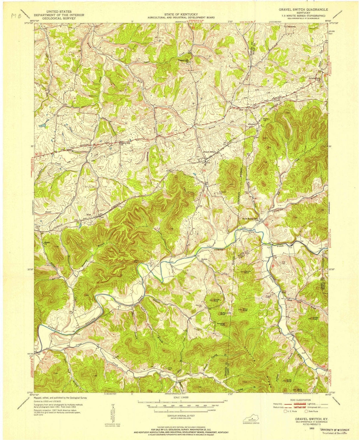 1953 Gravelitch, KY - Kentucky - USGS Topographic Map