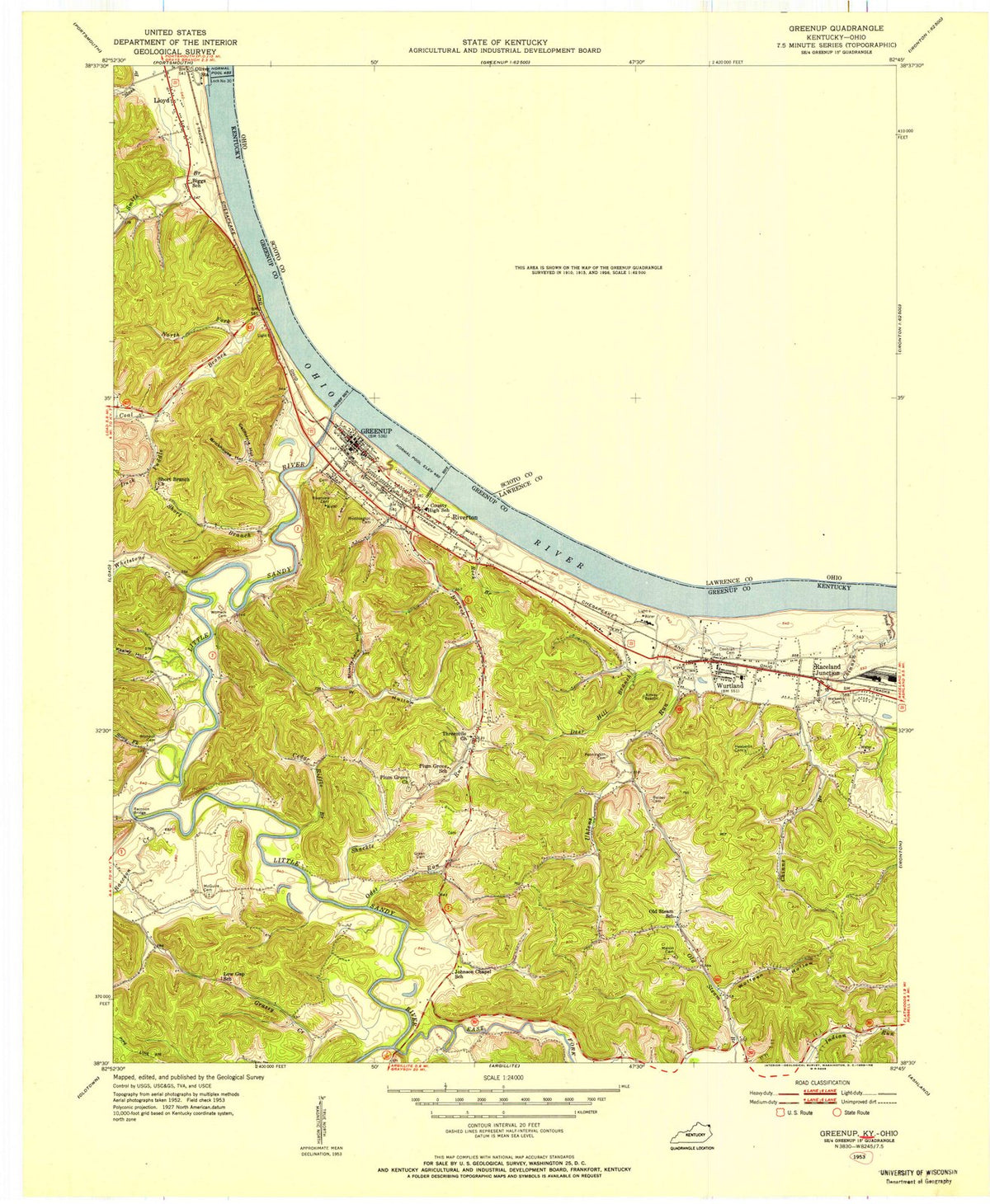 1953 Greenup, KY - Kentucky - USGS Topographic Map