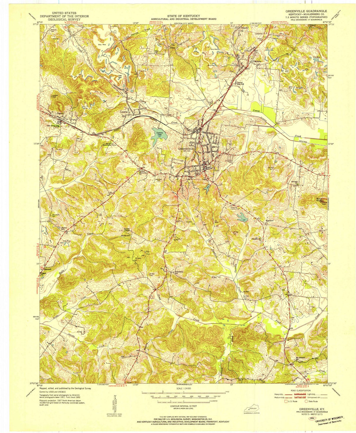 1952 Greenville, KY - Kentucky - USGS Topographic Map