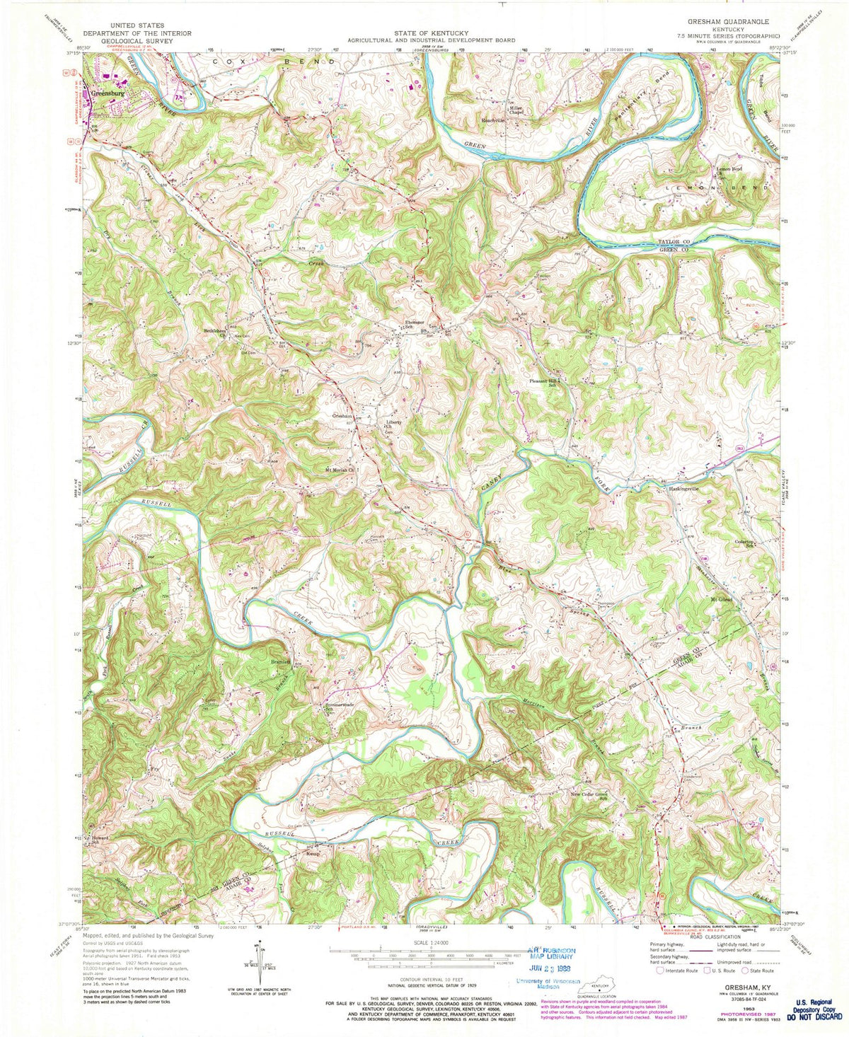 1953 Gresham, KY - Kentucky - USGS Topographic Map